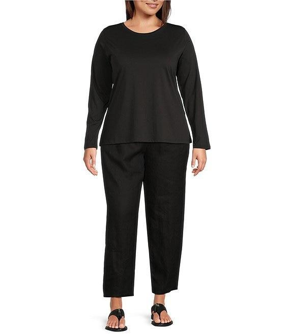Eileen Fisher Plus Organic Cotton Jersey Knit Round Neck Long Sleeve Top Product Image