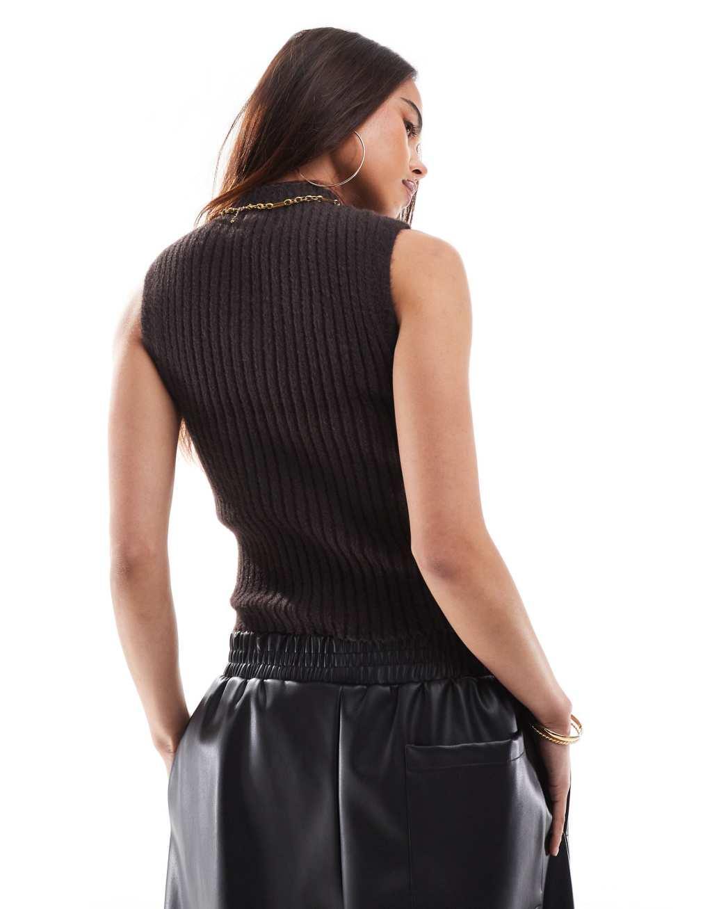 Vero Moda sleeveless knitted top in chocolate Product Image
