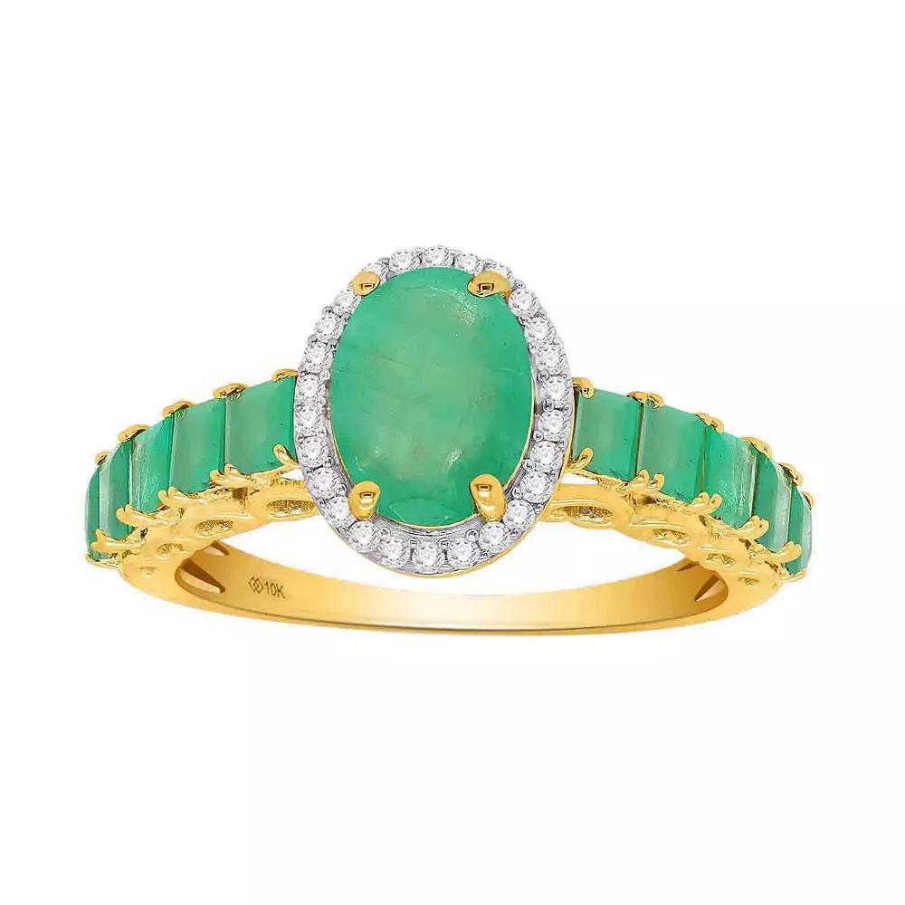 10k Gold Emerald 1/8 Carat T.W. Diamond Halo Ring, Women's, Size: 6, 10ky Green Product Image