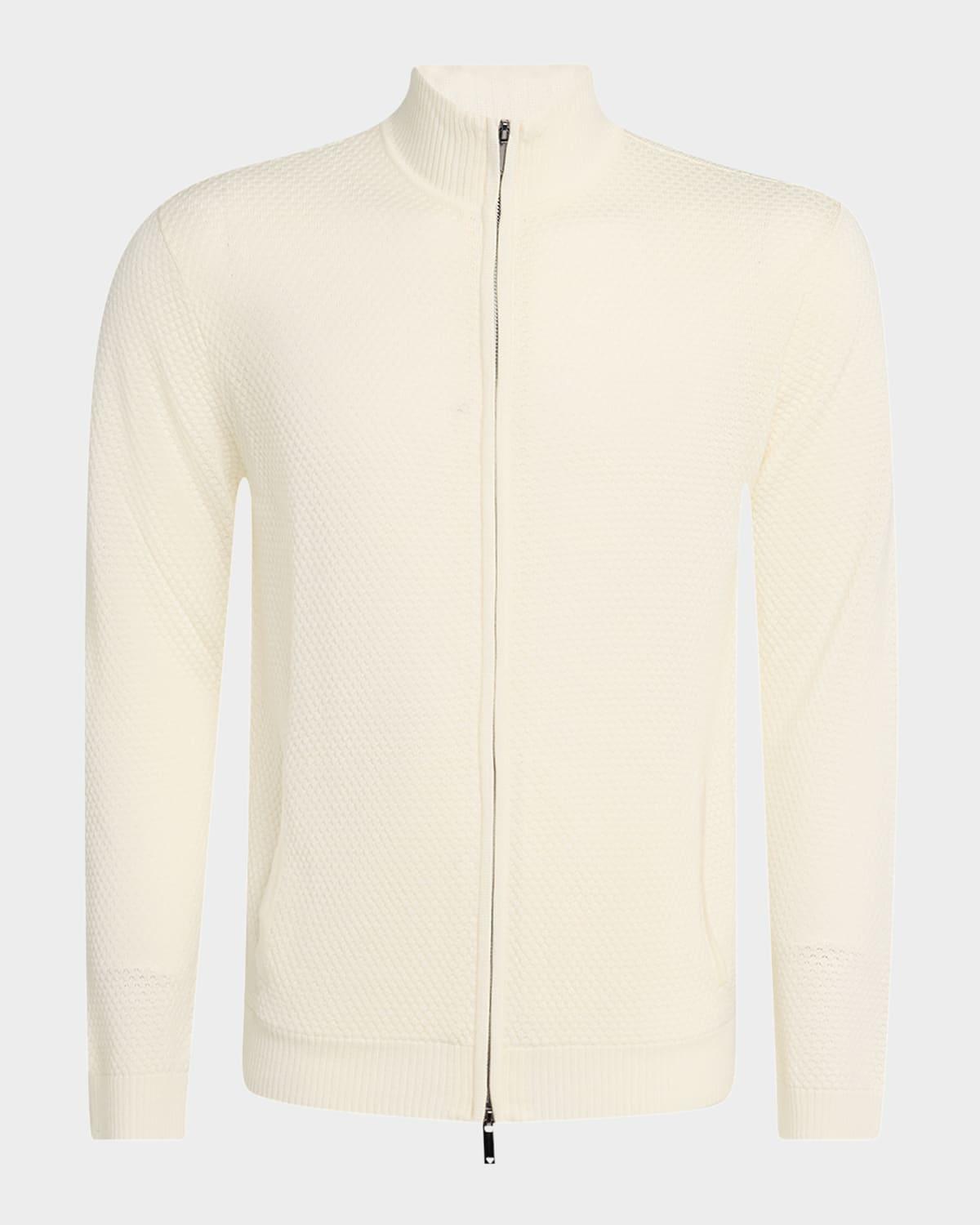 Mens Textured Circle Zip-Front Wool Cardigan Product Image