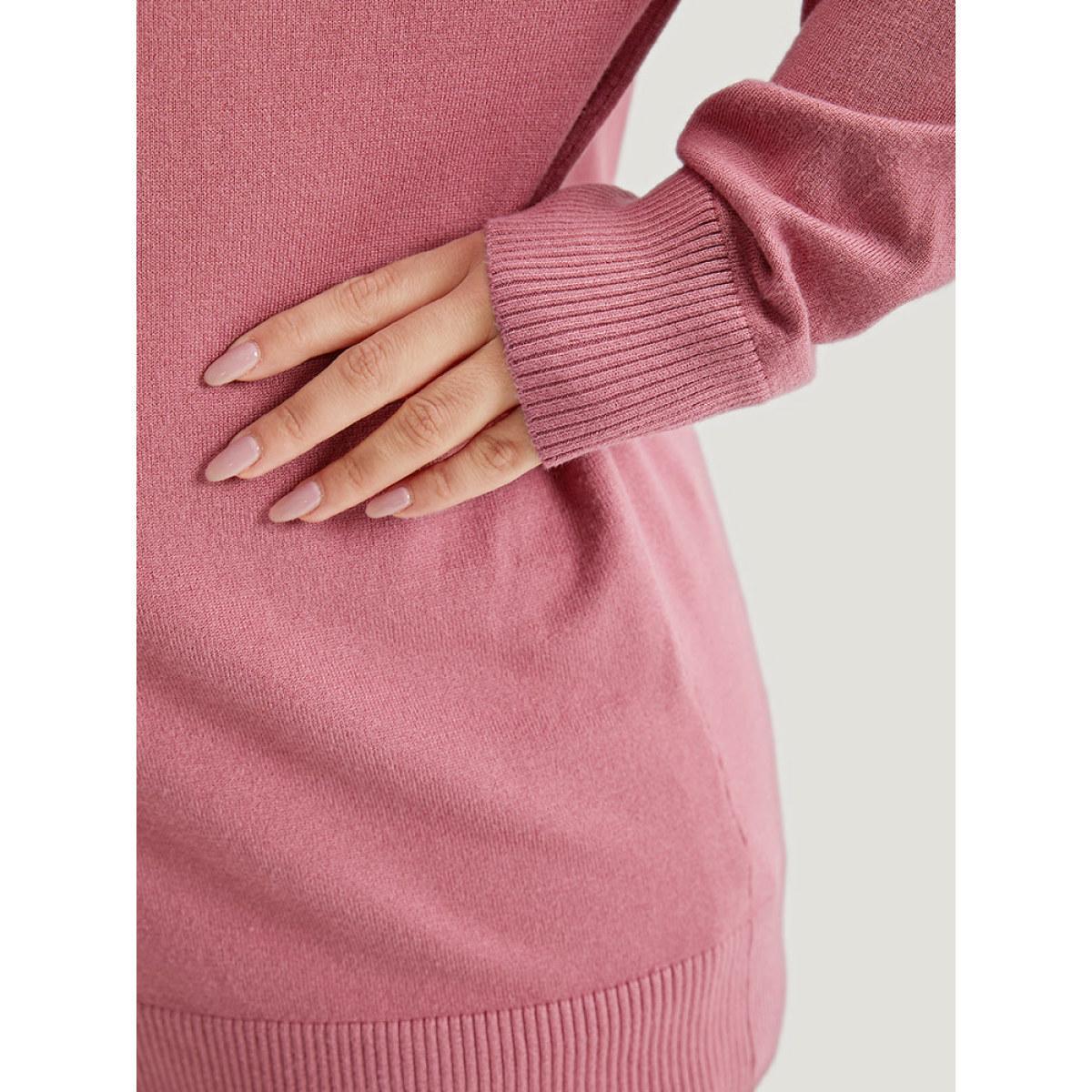 Plus Size Supersoft Essentials Solid Cut Out Patchwork Pullover DustyPink Women Casual Loose Long Sleeve V-neck Dailywear Pullovers BloomChic 14-16/1X Product Image