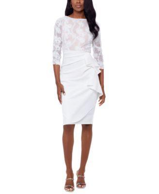 Xscape Womens Boat-Neck Lace-Top Draped-Skirt Dress Product Image