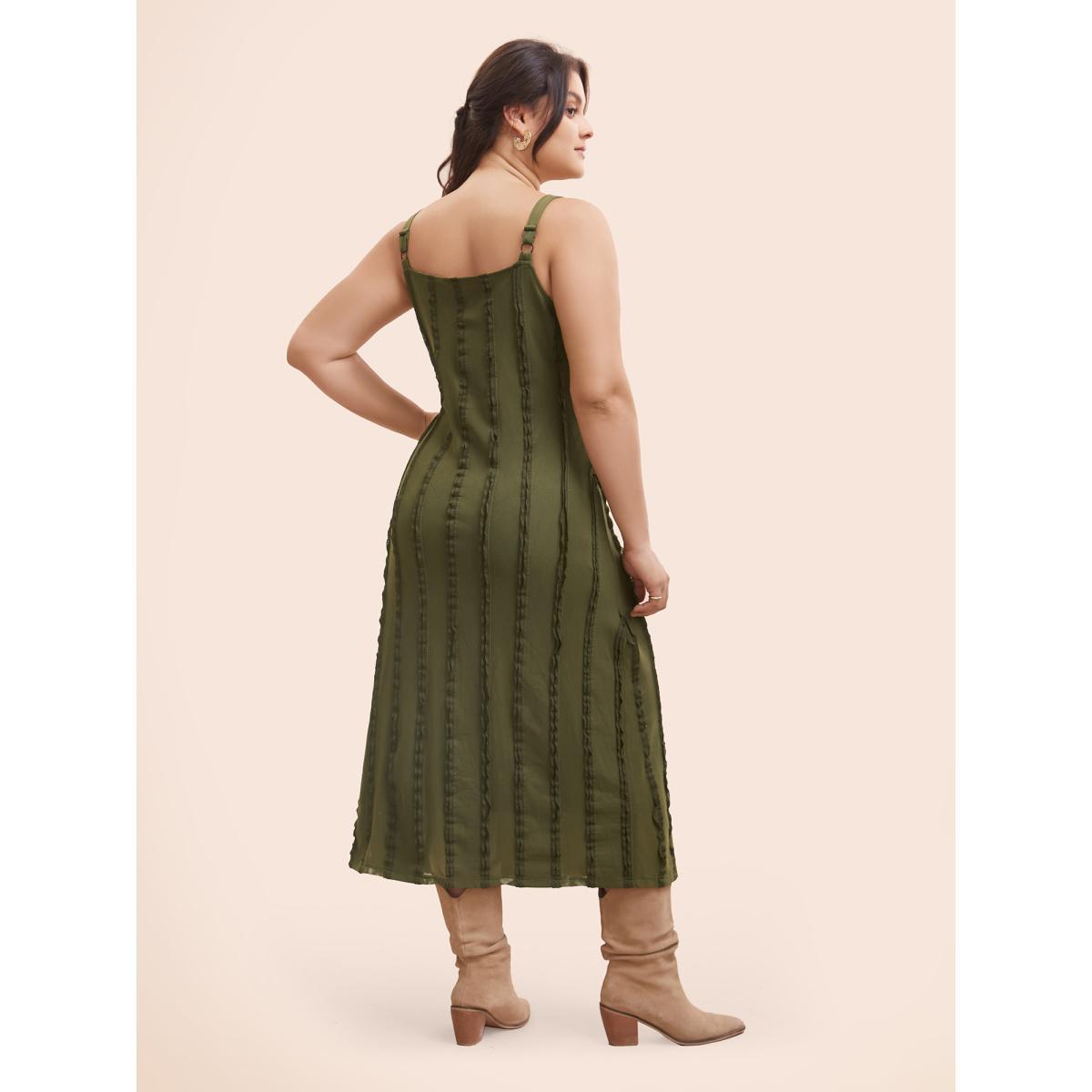 Plus Size Tucked Seam Textured Cami Dress Olive Women Casual Tucked seam V-neck Sleeveless Curvy BloomChic 12/L Product Image