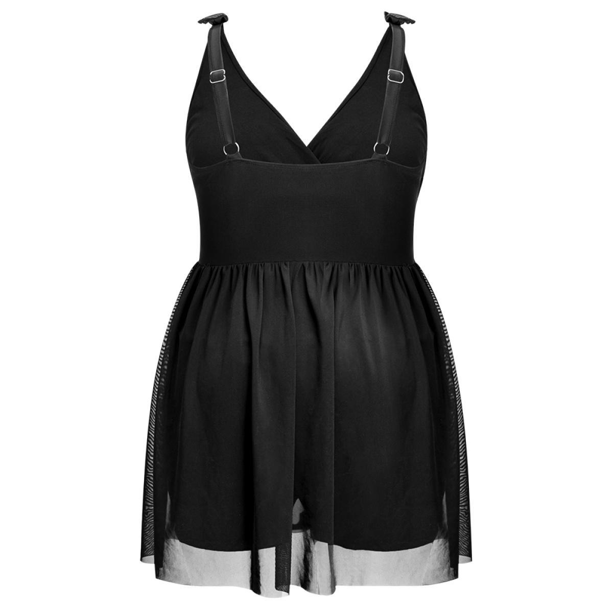 Plus Size Sculpt Waist Ruched Split Hem Swim Dress Women's Swimwear Black Beach Bodycon V-neck High stretch Curve Swim Dresses BloomChic 18-20/2X Product Image