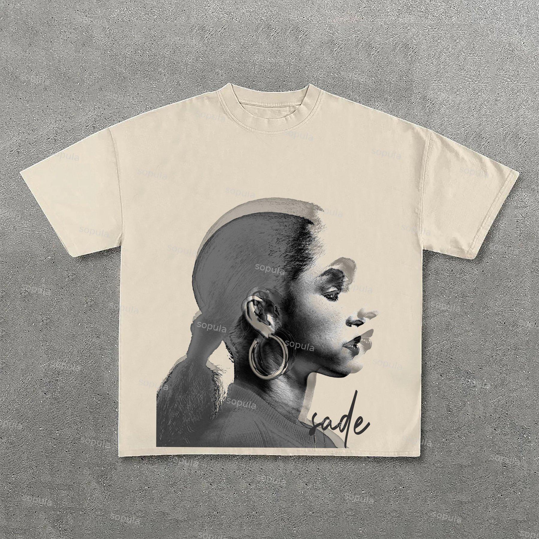 Vintage Sade Adu Print Graphic Cotton T-Shirt Product Image