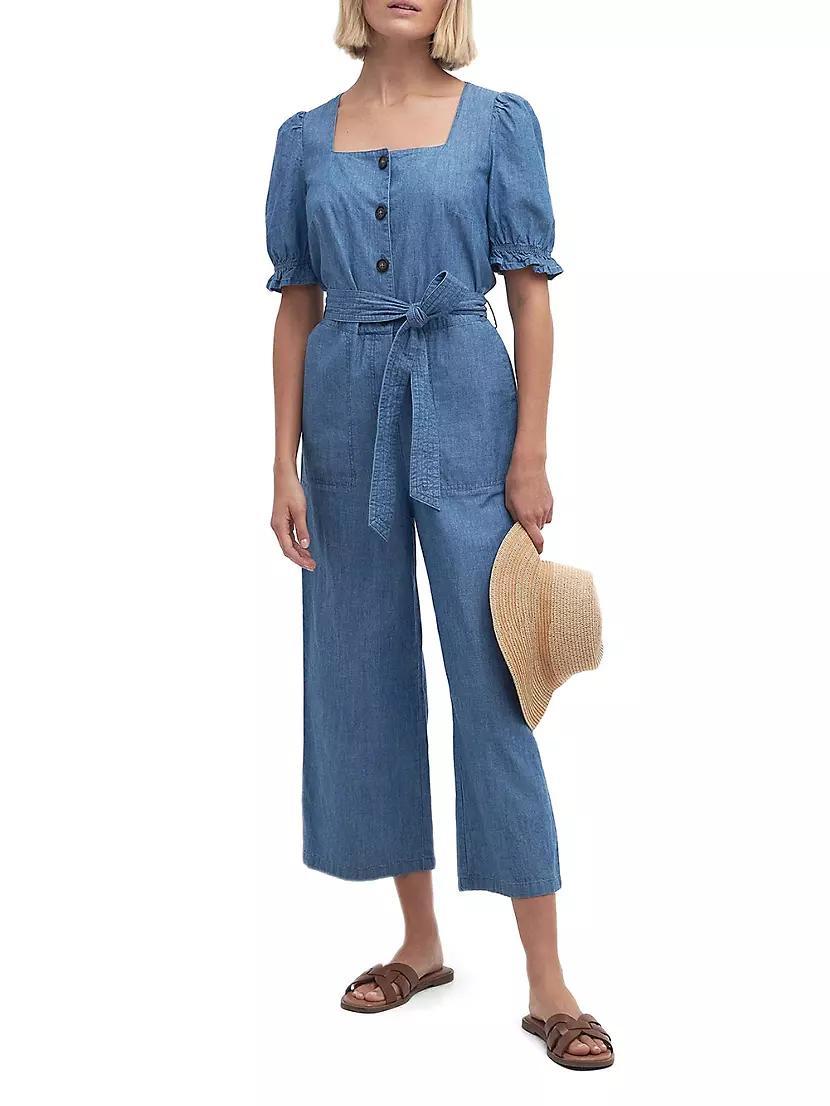 Berkley Belted Cotton Chambray Crop Jumpsuit Product Image