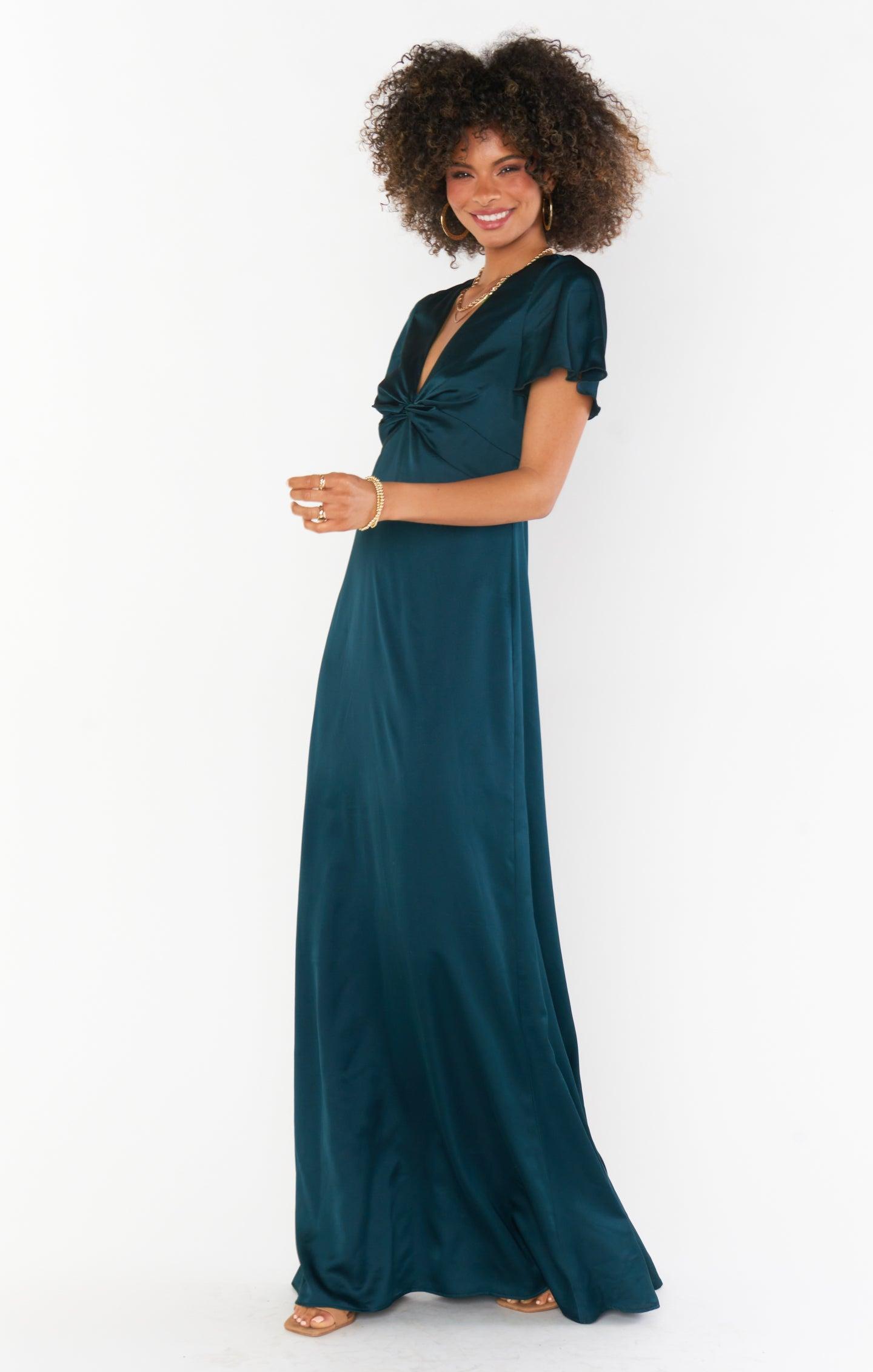 Rome Twist Gown ~ Deep Emerald Luxe Satin Product Image