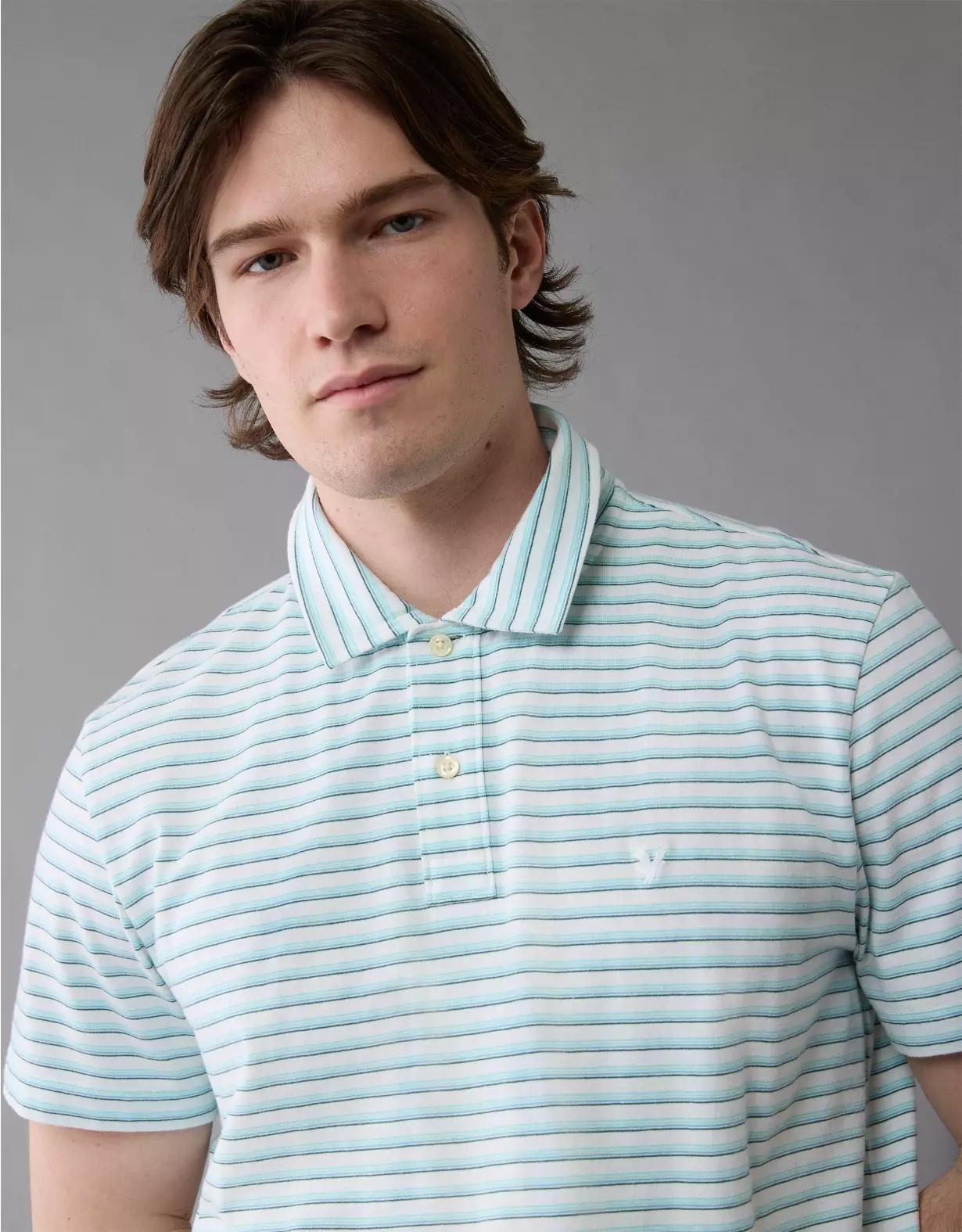 AE 24/7 Club Logo Striped Polo Shirt Product Image
