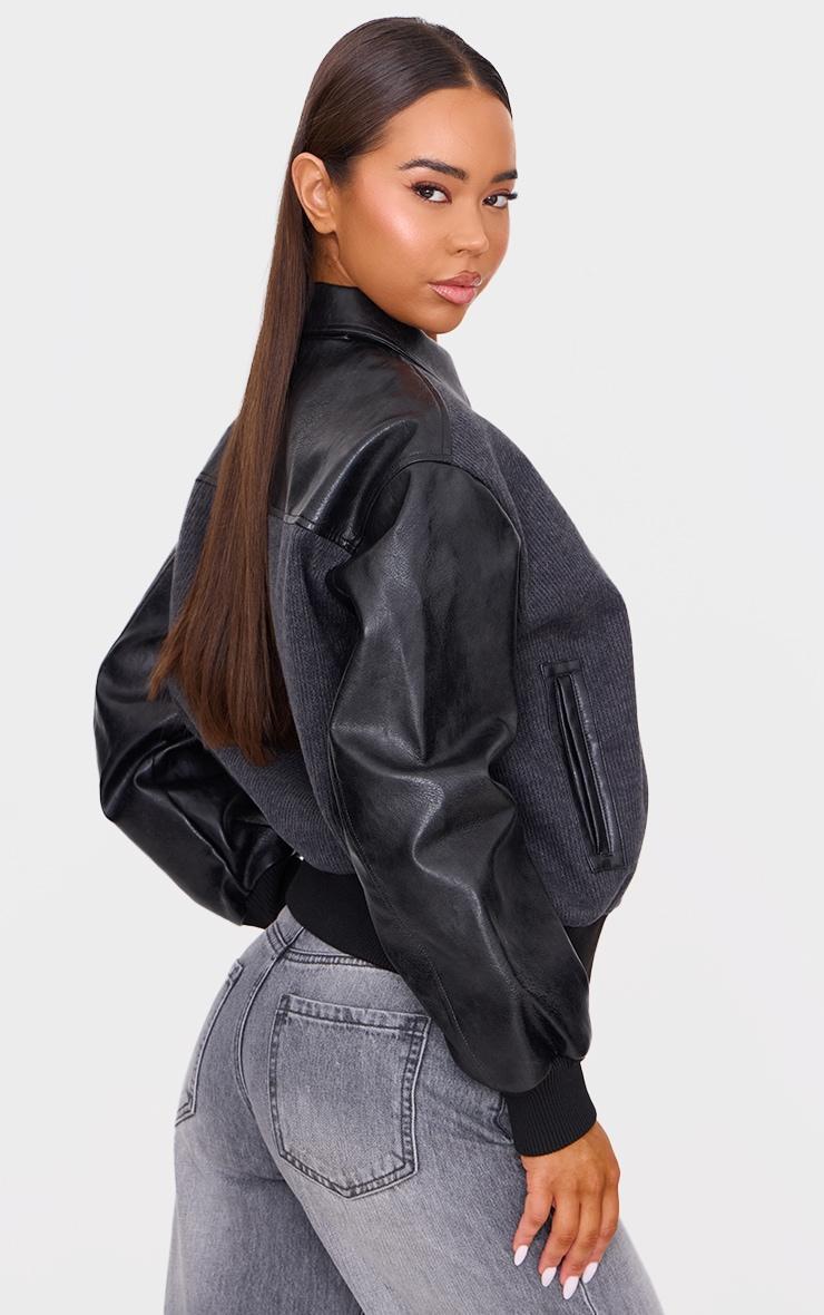 Black Faux Leather Contrast Jacket Product Image