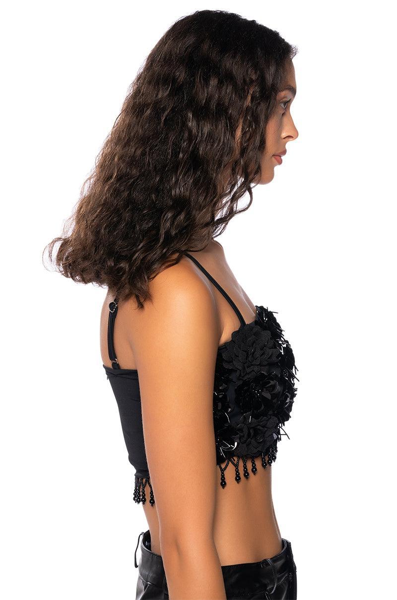 THE LUXE LIFE SEQUIN FLOWERS CROP TOP Product Image
