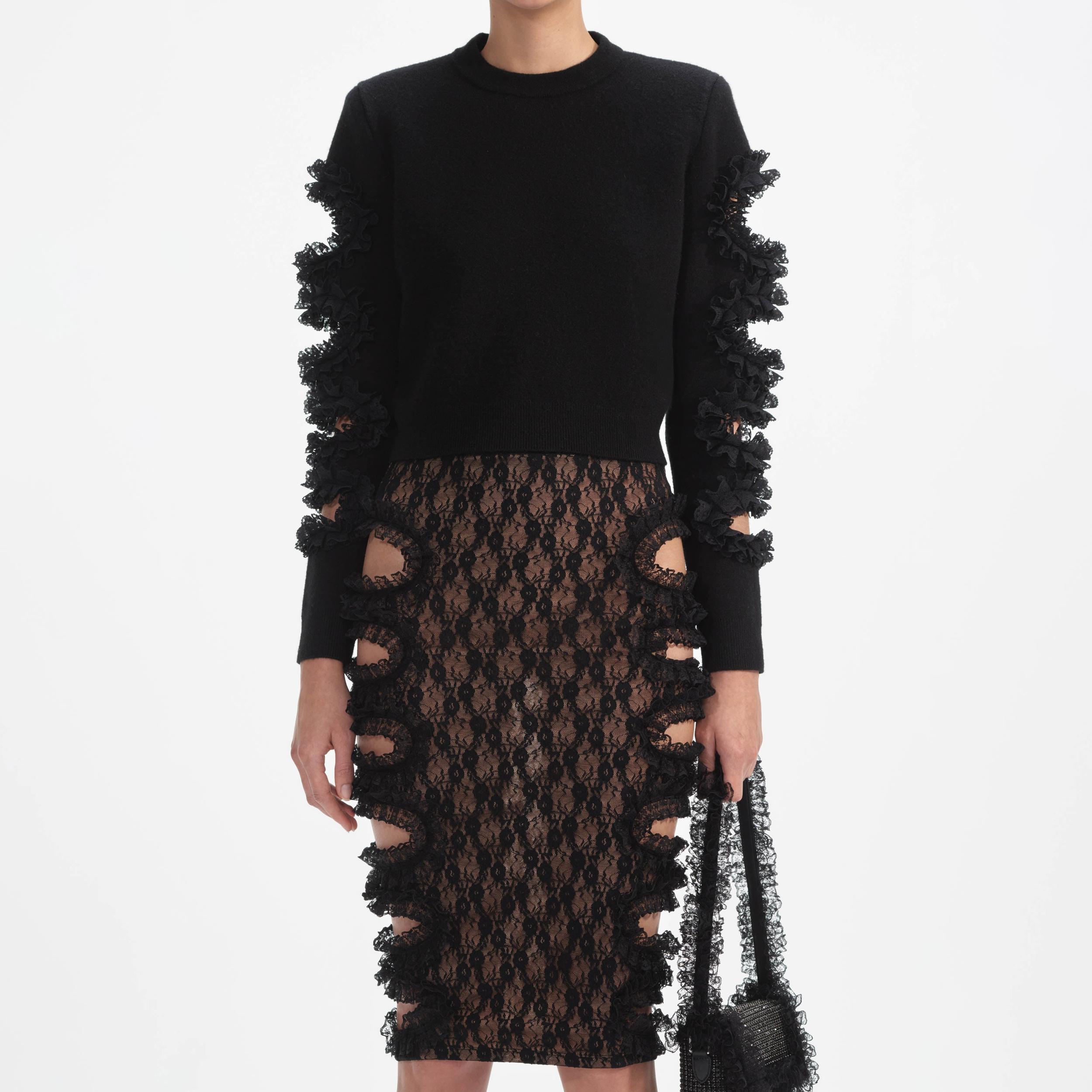 Black Cut Out Lace Detail Jumper Product Image