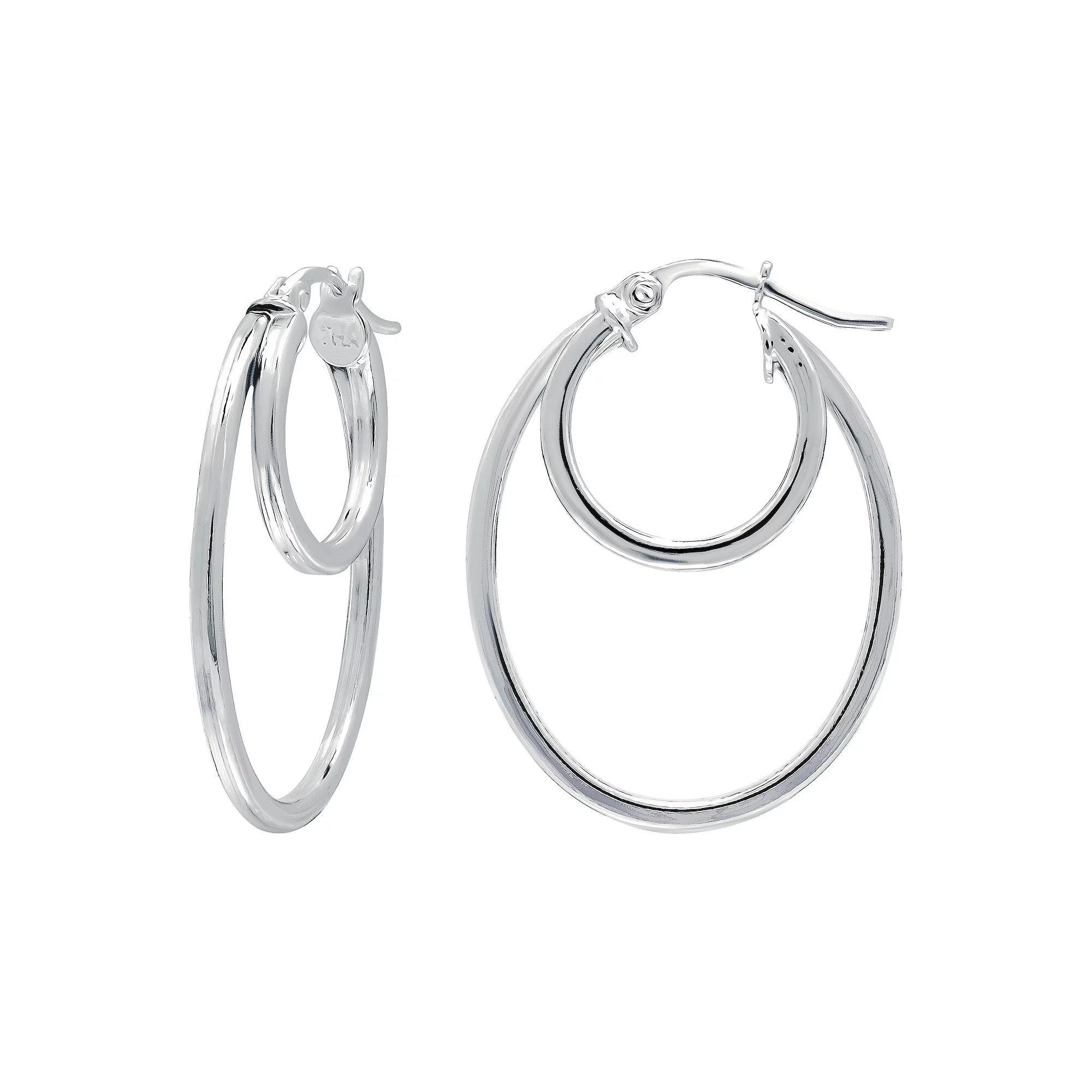 Aleure Precioso Sterling Silver Double Oval Hoop Earrings, Women's, Silver Tone Product Image