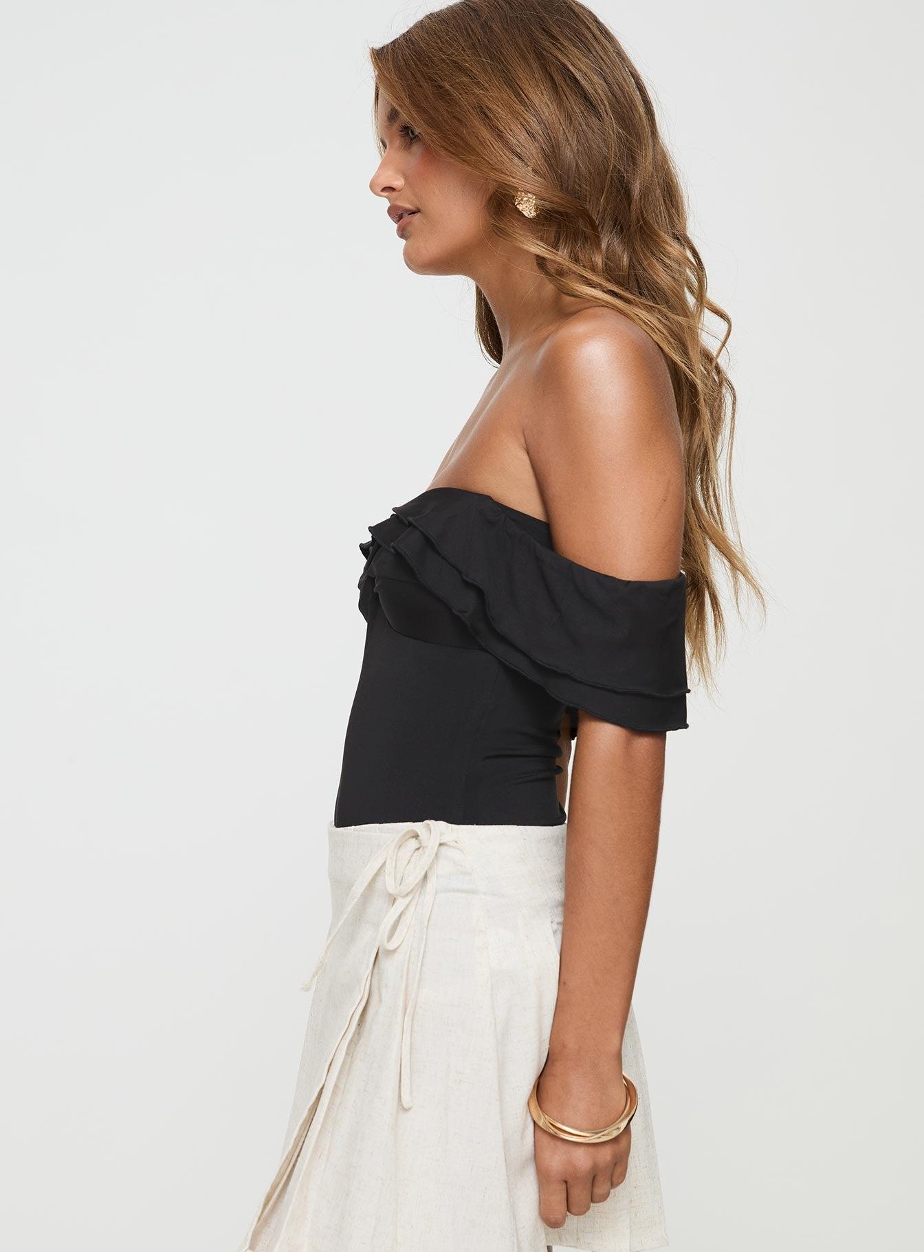 Coming Back Ruffle Bodysuit Black Product Image