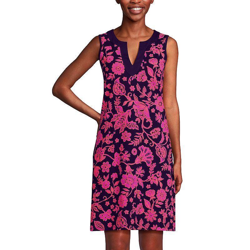 Women's Lands' End Splitneck Swim Cover-Up Dress, Size: Medium, Navy White Paisley Product Image