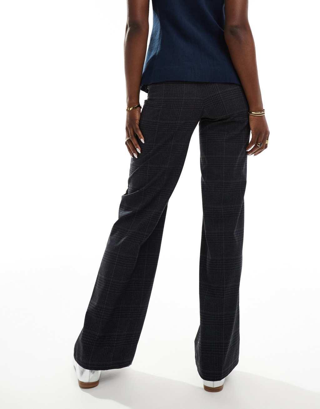 Bershka wide leg tailored pants in gray check Product Image
