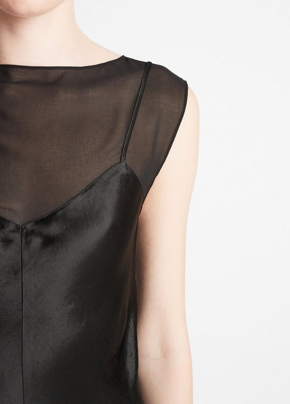 Womens Chiffon-Layered Satin Slip Dress, Champagne, Size L Vince Product Image