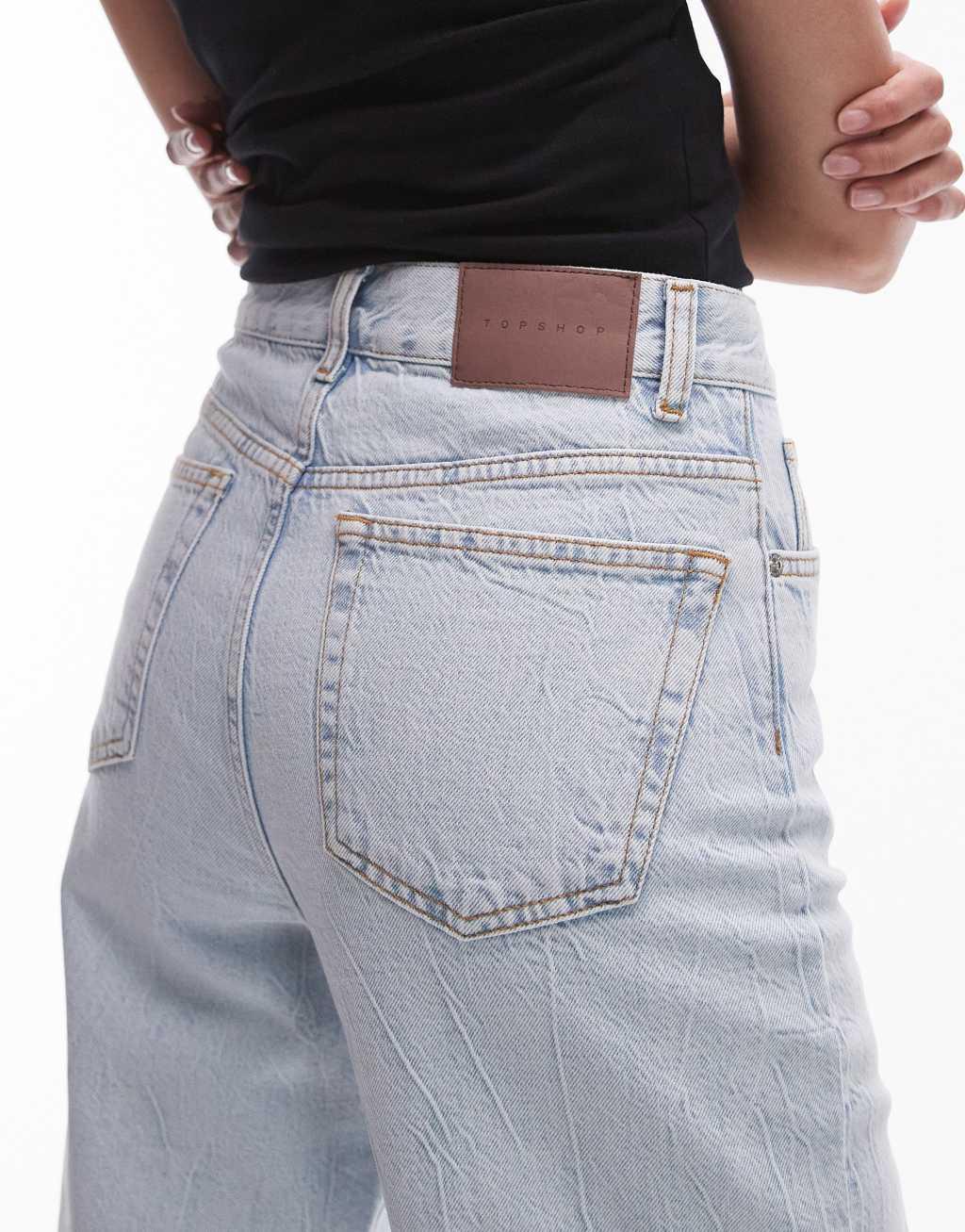 Topshop Tall mid rise loose fit straight jean in bleach Product Image