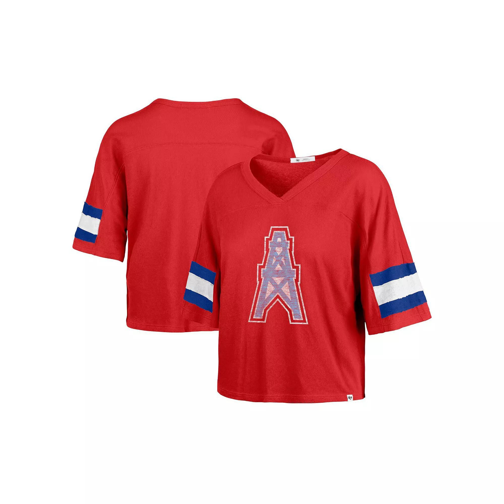 Women's '47 Red Houston Oilers Gridiron Classics Double Header Scout Cropped V-Neck T-Shirt, Size: Medium, Nfl Red Product Image