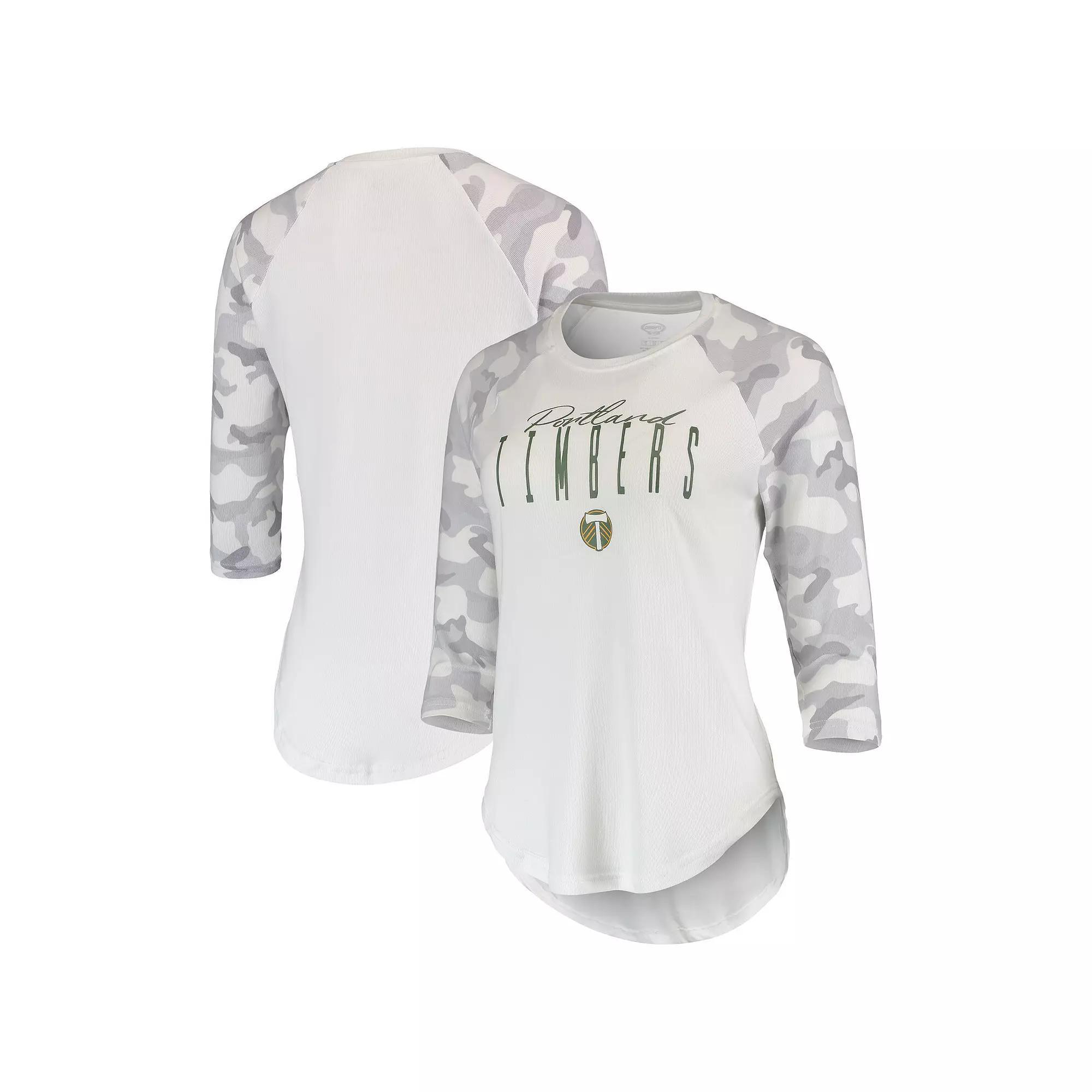 Women's Concepts Sport White/Gray Portland Timbers Composite 3/4-Sleeve Raglan Top, Size: Large Product Image