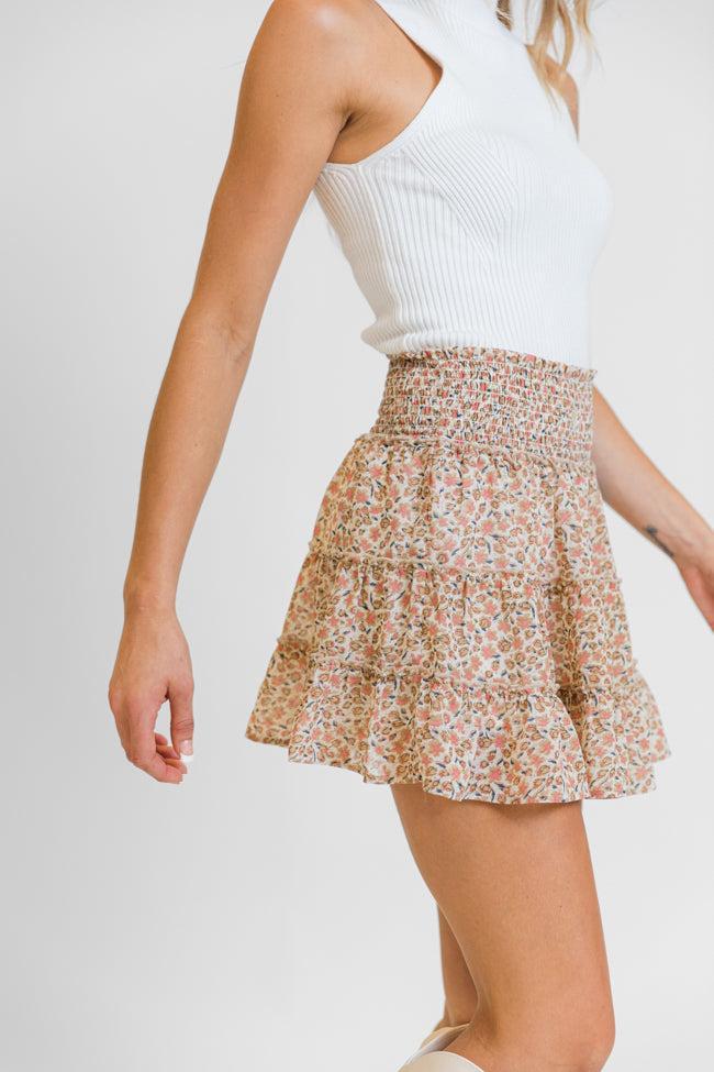 Through The Garden Ivory and Tan Floral Mini Skort SALE Product Image