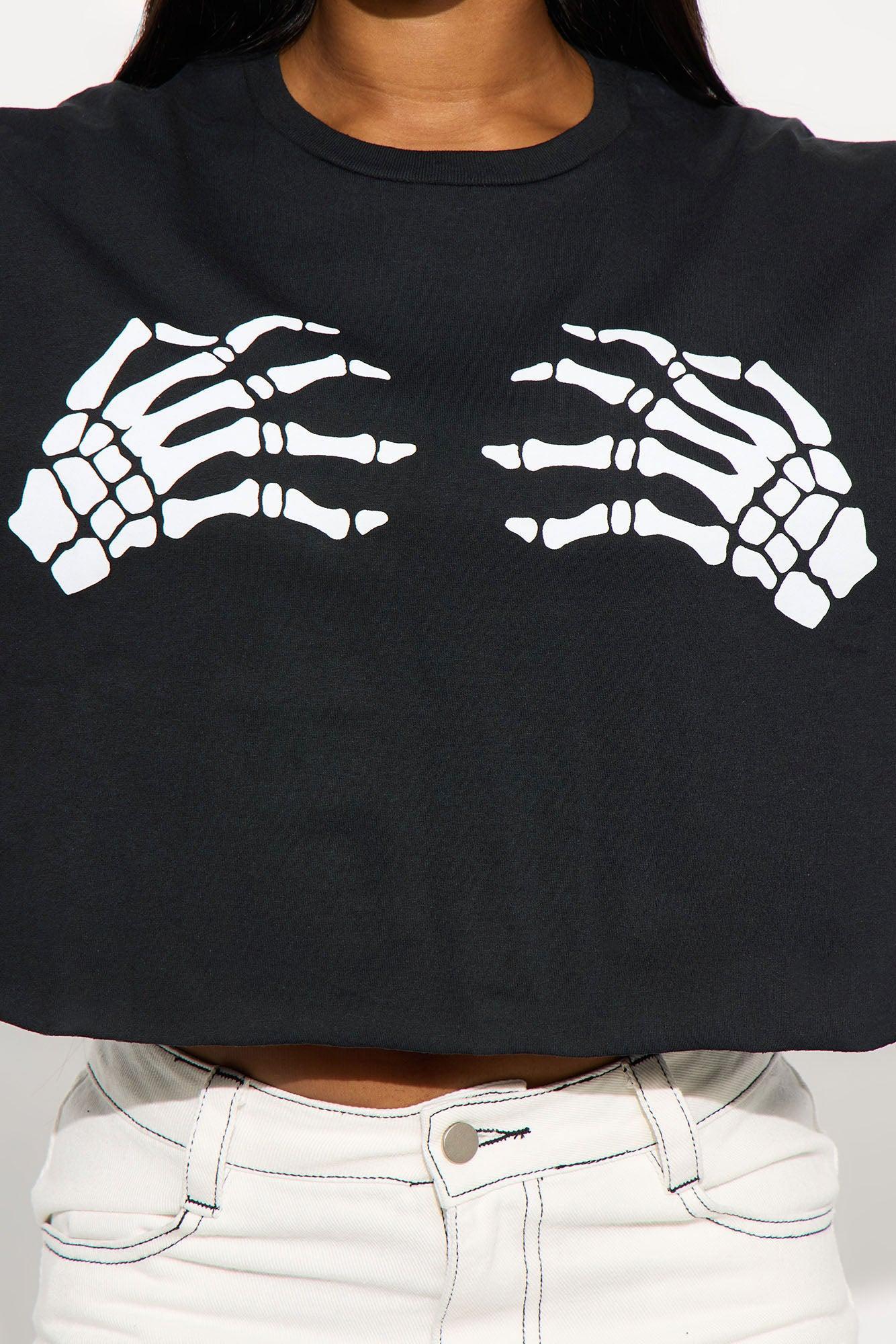Skeleton Hands Cropped Tee - Black Product Image