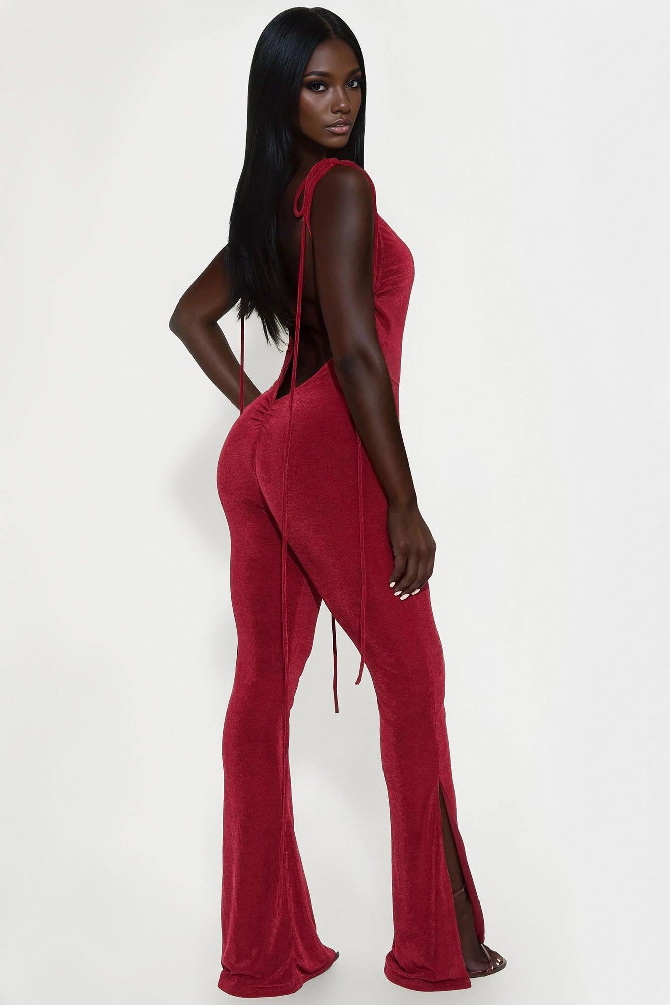 Jacey Slinky Backless Jumpsuit - Burgundy Product Image