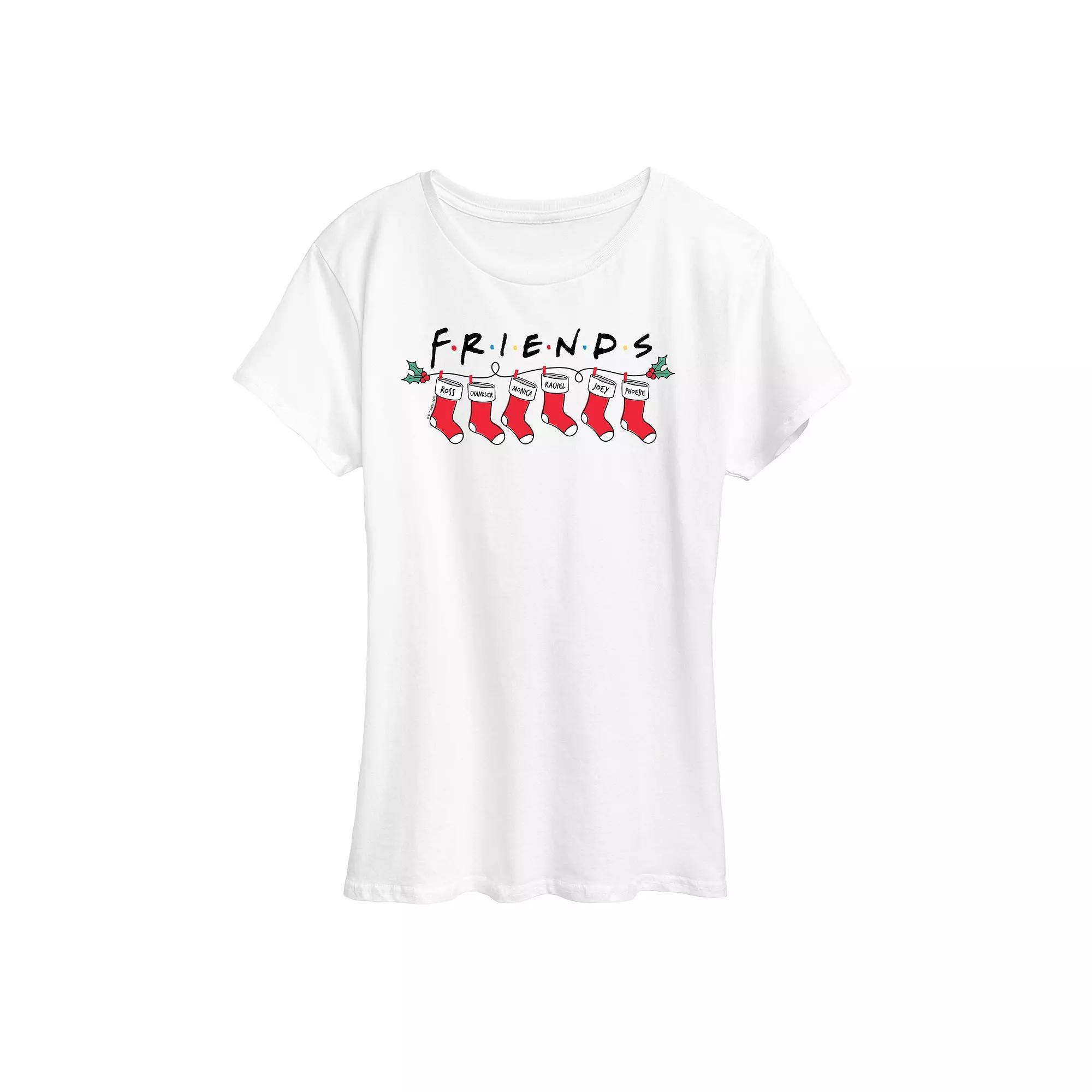 Womens Friends Christmas Stockings Graphic Tee, Girls Grey Grey Product Image