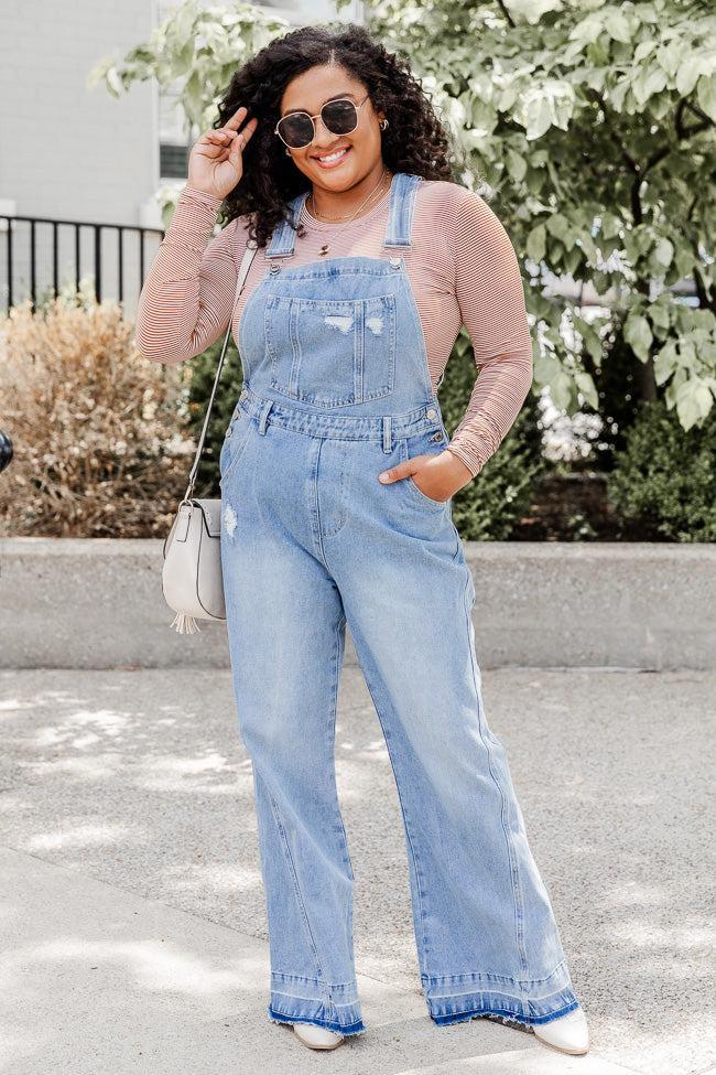 Many Moments Medium Wash Flared Overalls FINAL SALE Product Image