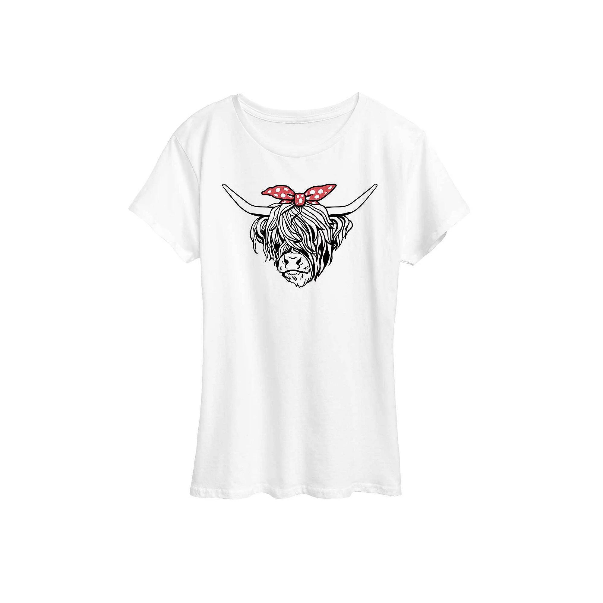 Womens Highland Cow Bandana Graphic Tee, Girls Product Image