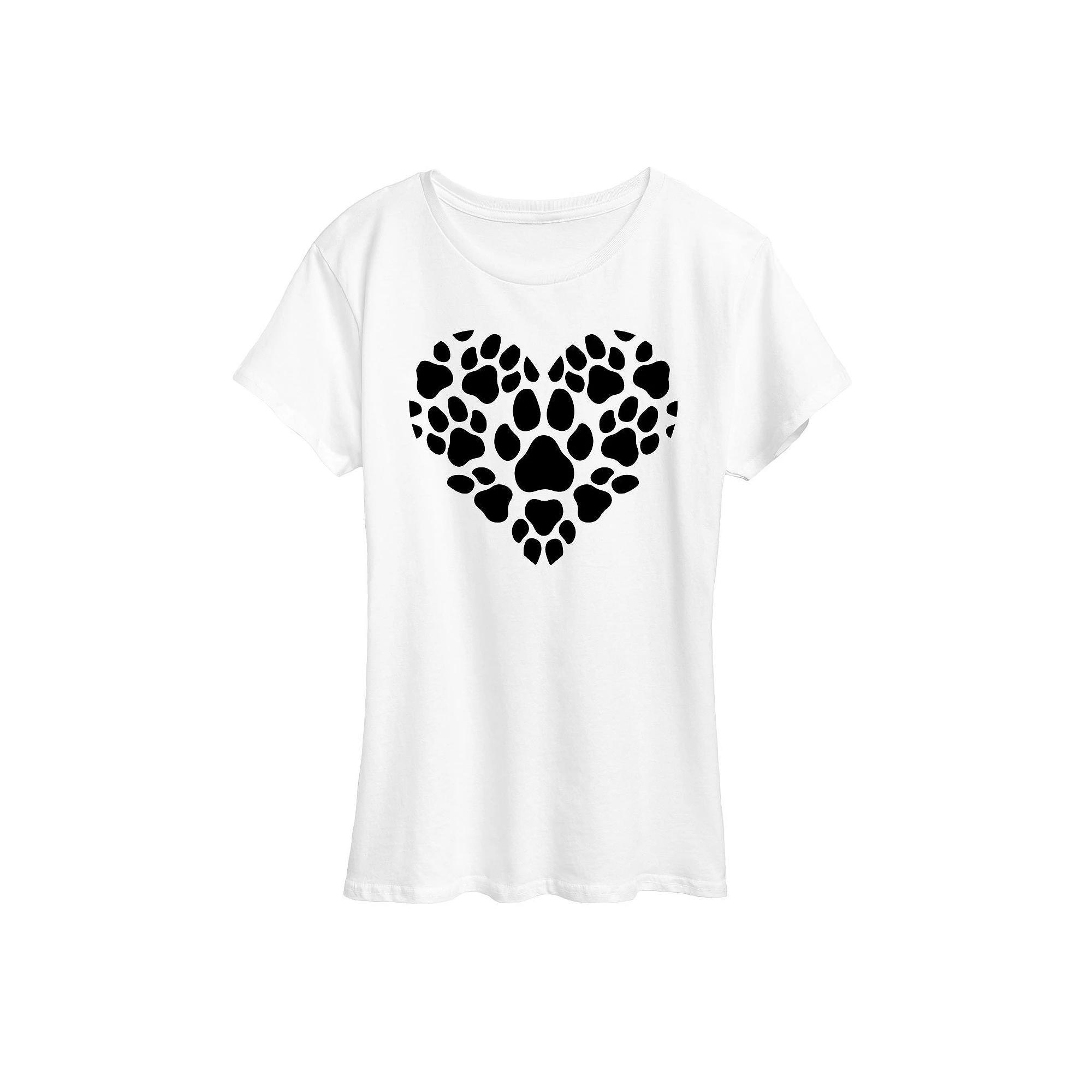 Womens Pawprint Heart Graphic Tee, Girls Product Image