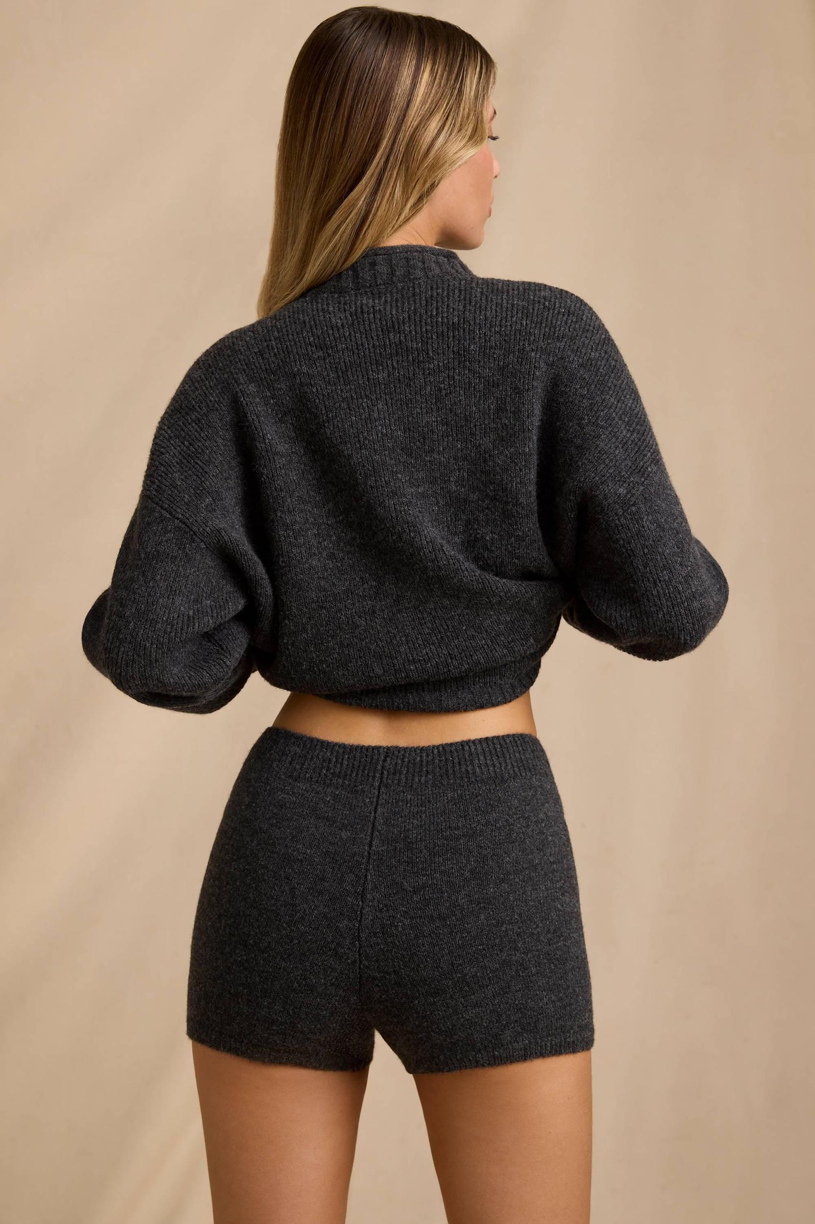 Mid-Rise Knit Mini Shorts in Charcoal Marl Product Image