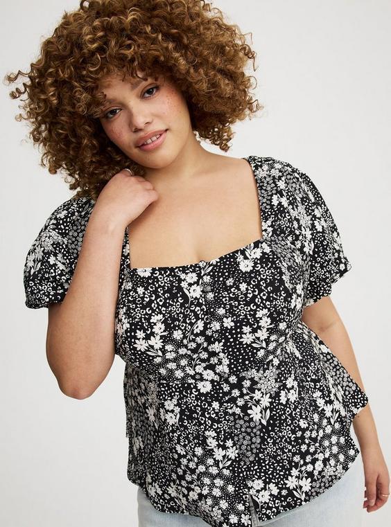 Peplum Square Neck Puff Sleeve Top Product Image