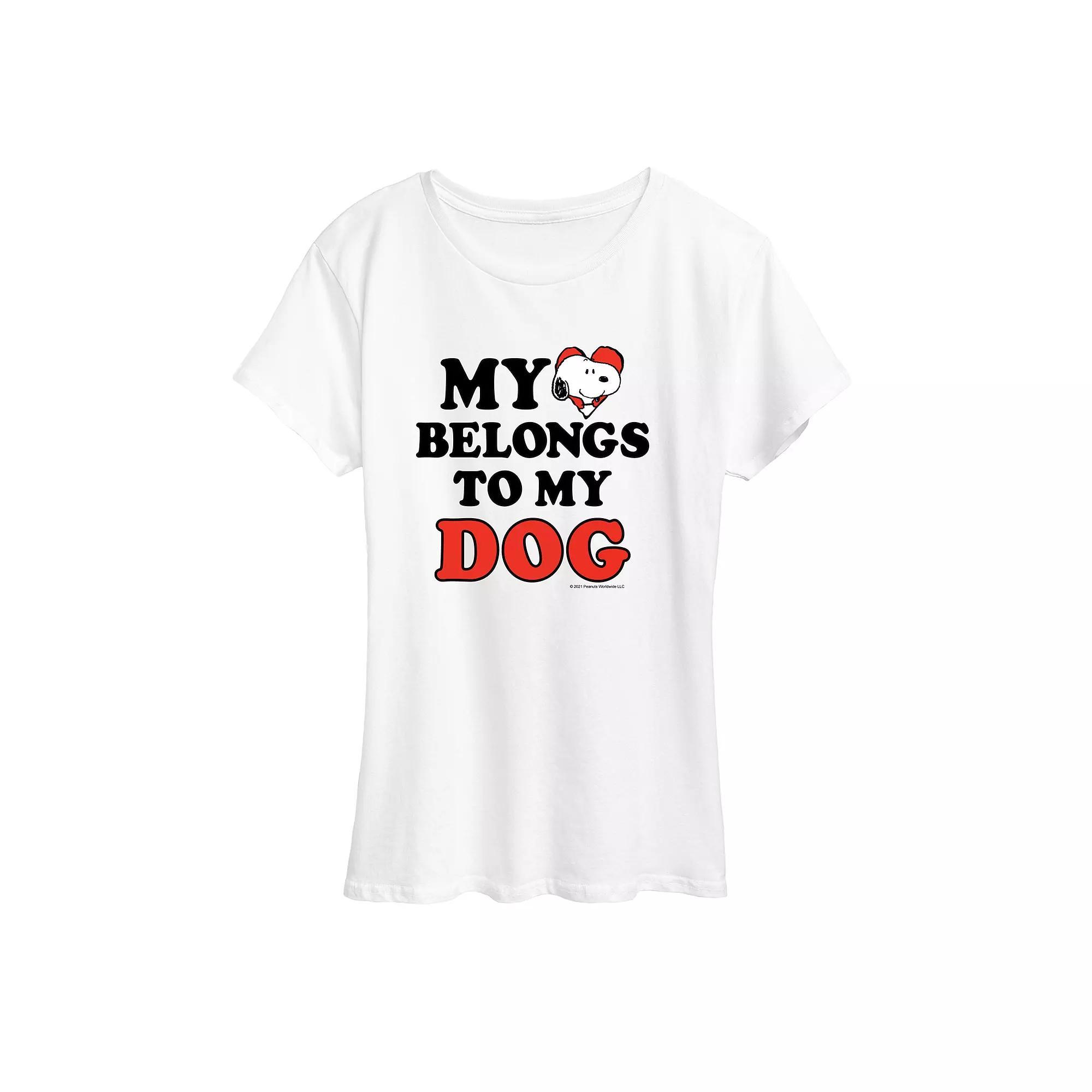 Women's Peanuts Snoopy Heart Belongs Dog Graphic Tee, Size: XL, White Product Image