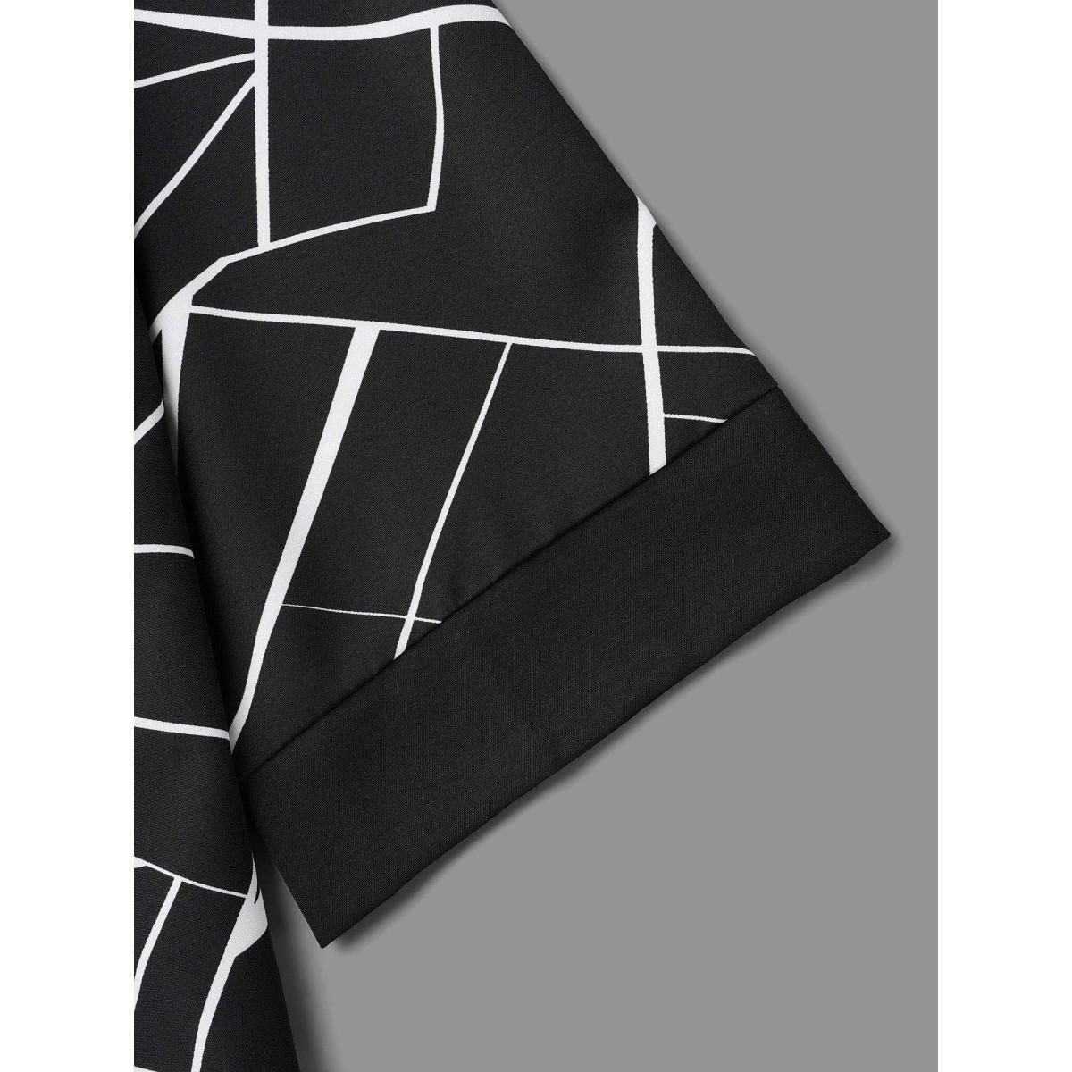 Plus Size Black Geometric Print Metal Detail Spliced Blouse Women At the Office Elbow-length sleeve Round Neck Work Blouses BloomChic 22-24/3X Product Image
