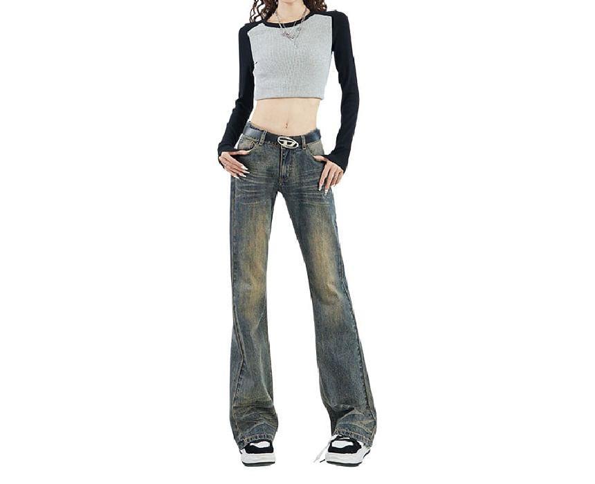 Mid Rise Fringed Washed Bootcut Jeans (Various Designs) Product Image