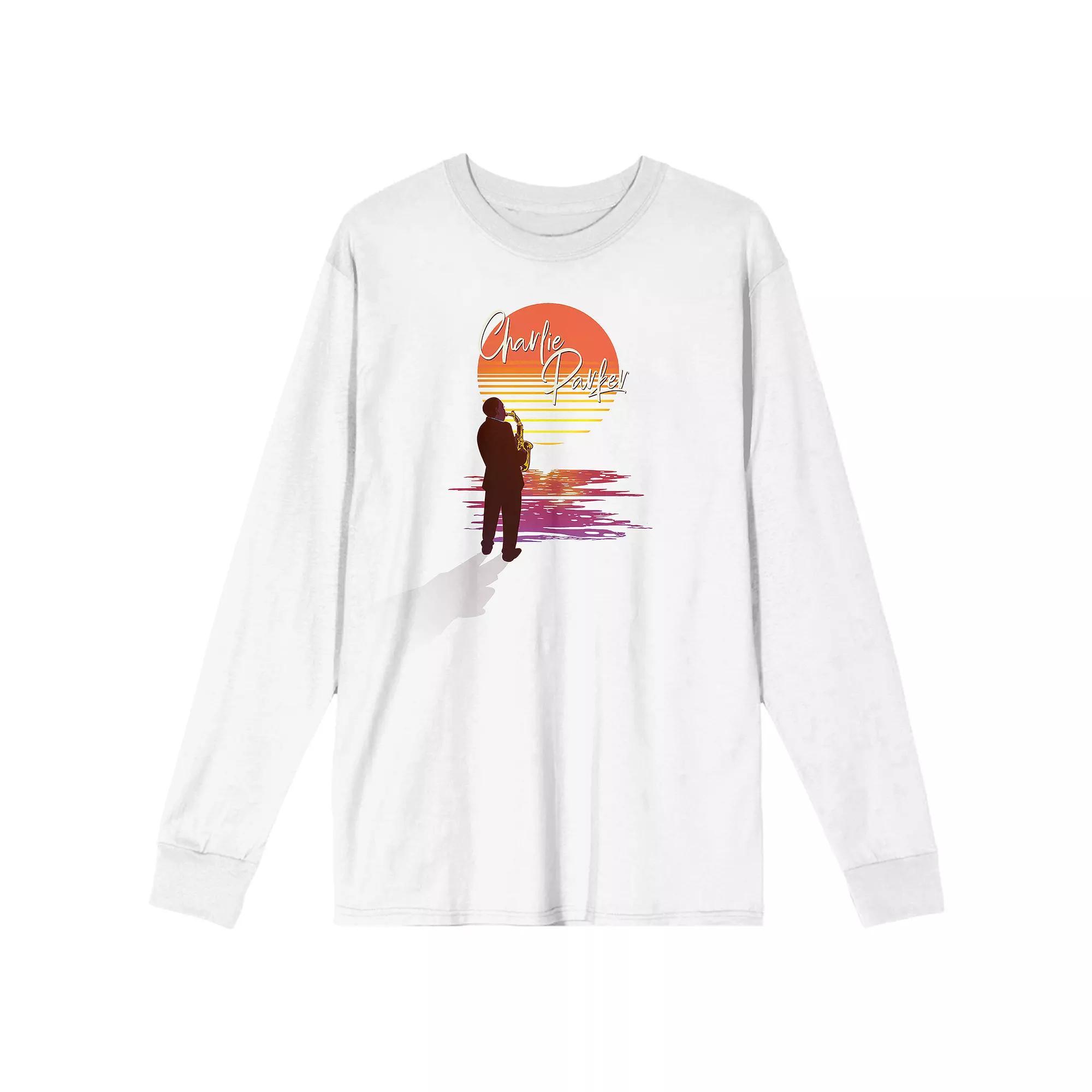 Men's Charlie Parker Saxophone Sunset Long Sleeve Graphic Tee, Size: Small, White Product Image
