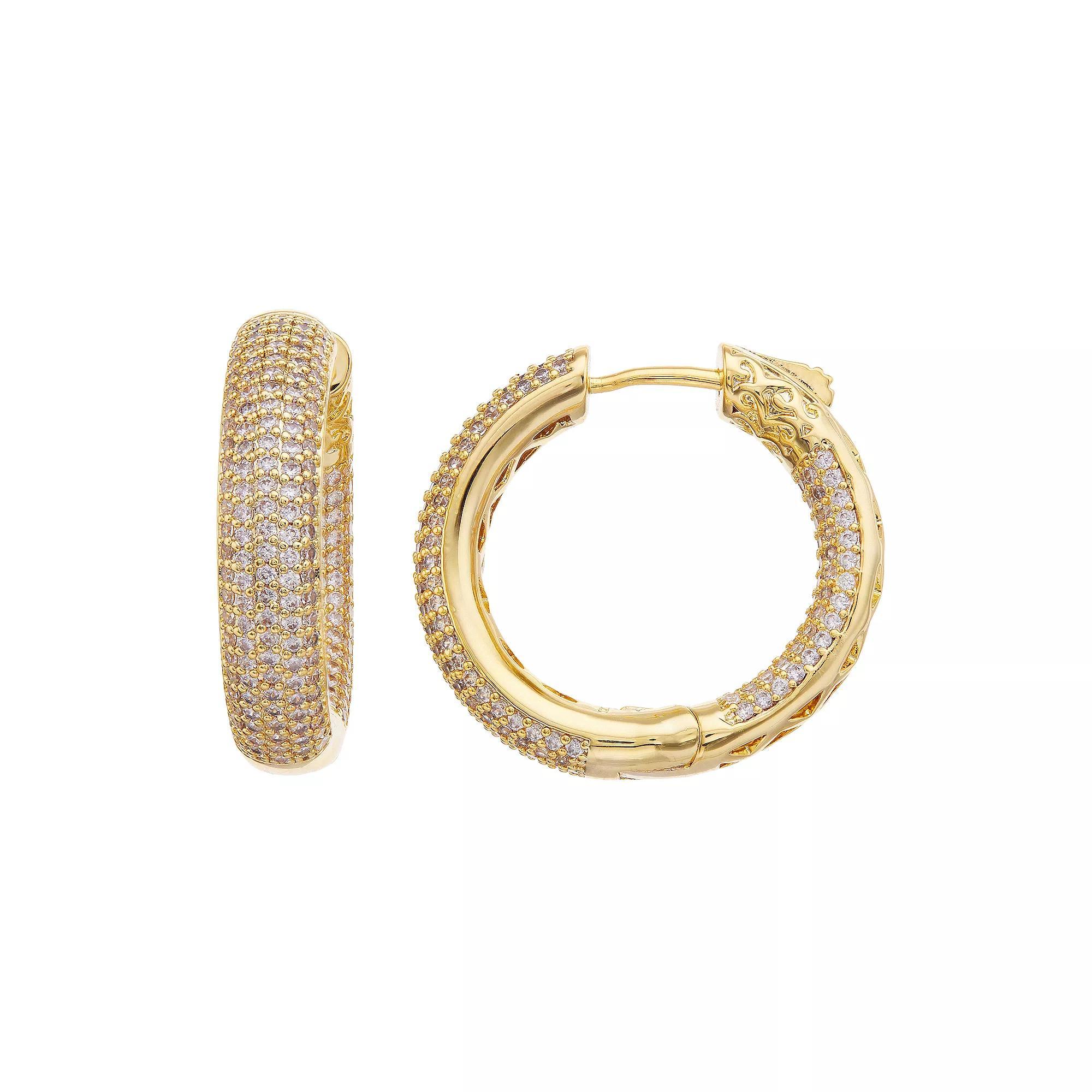Sterling Silver & Cubic Zirconia Pave Inside Out Tube Hoop Earrings, Womens, Gold Tone Product Image