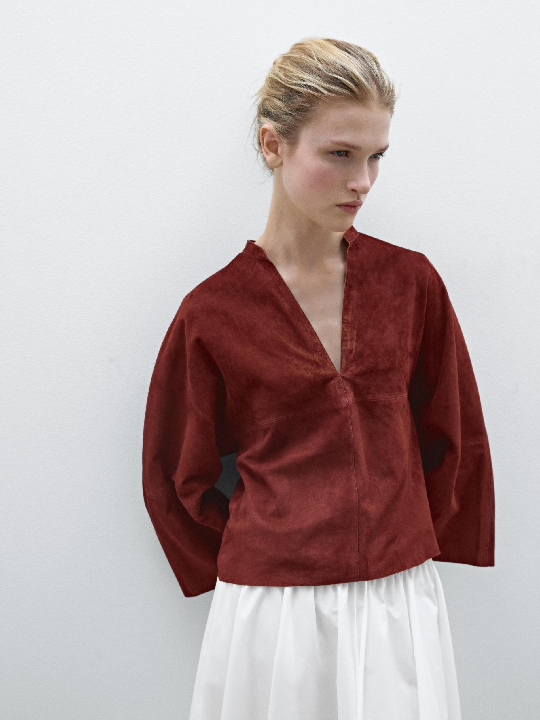 Loose-fitting suede leather shirt Product Image