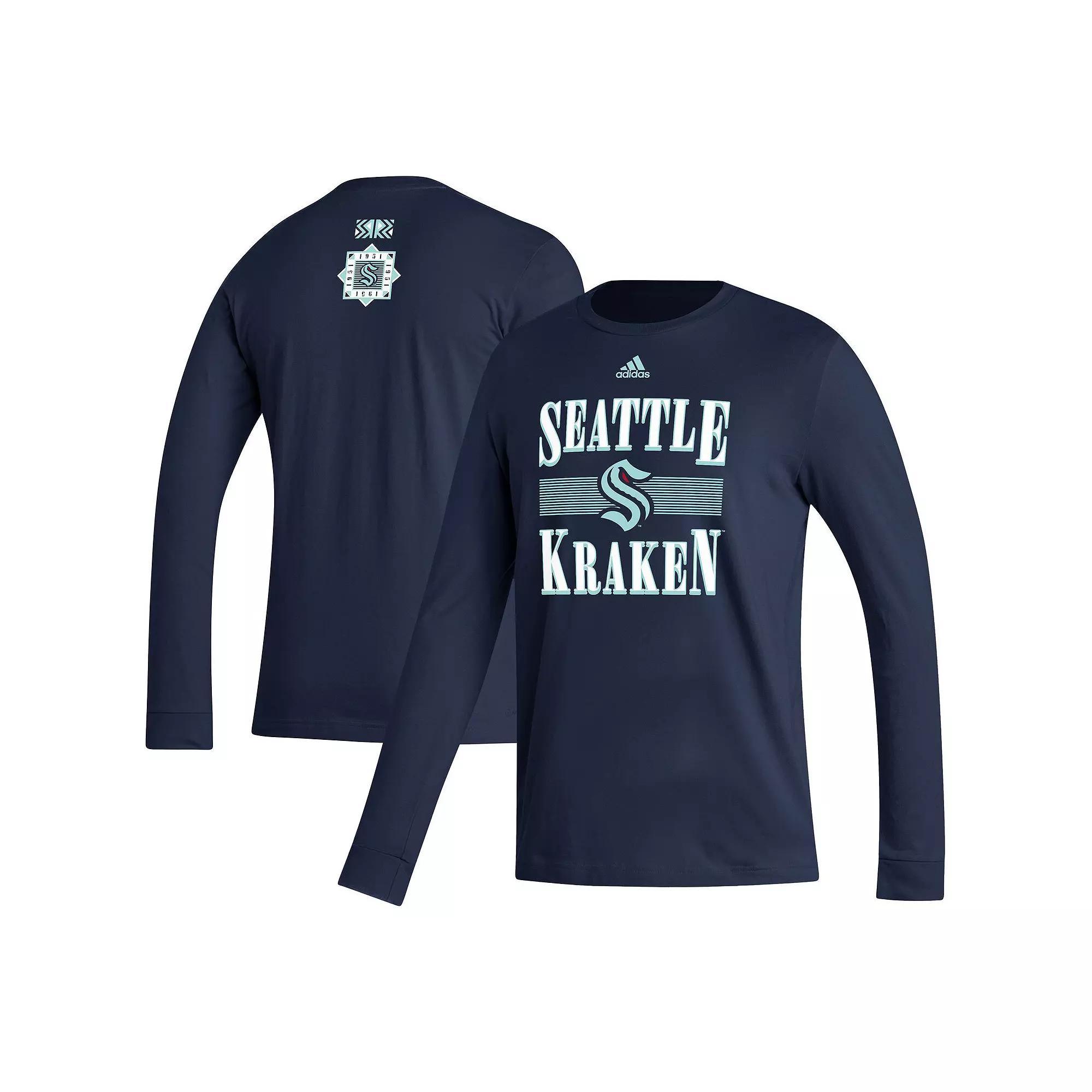 Men's adidas Navy Seattle Kraken Reverse Retro 2.0 Fresh Playmaker Long Sleeve T-Shirt, Size: XL, Krk Blue Product Image