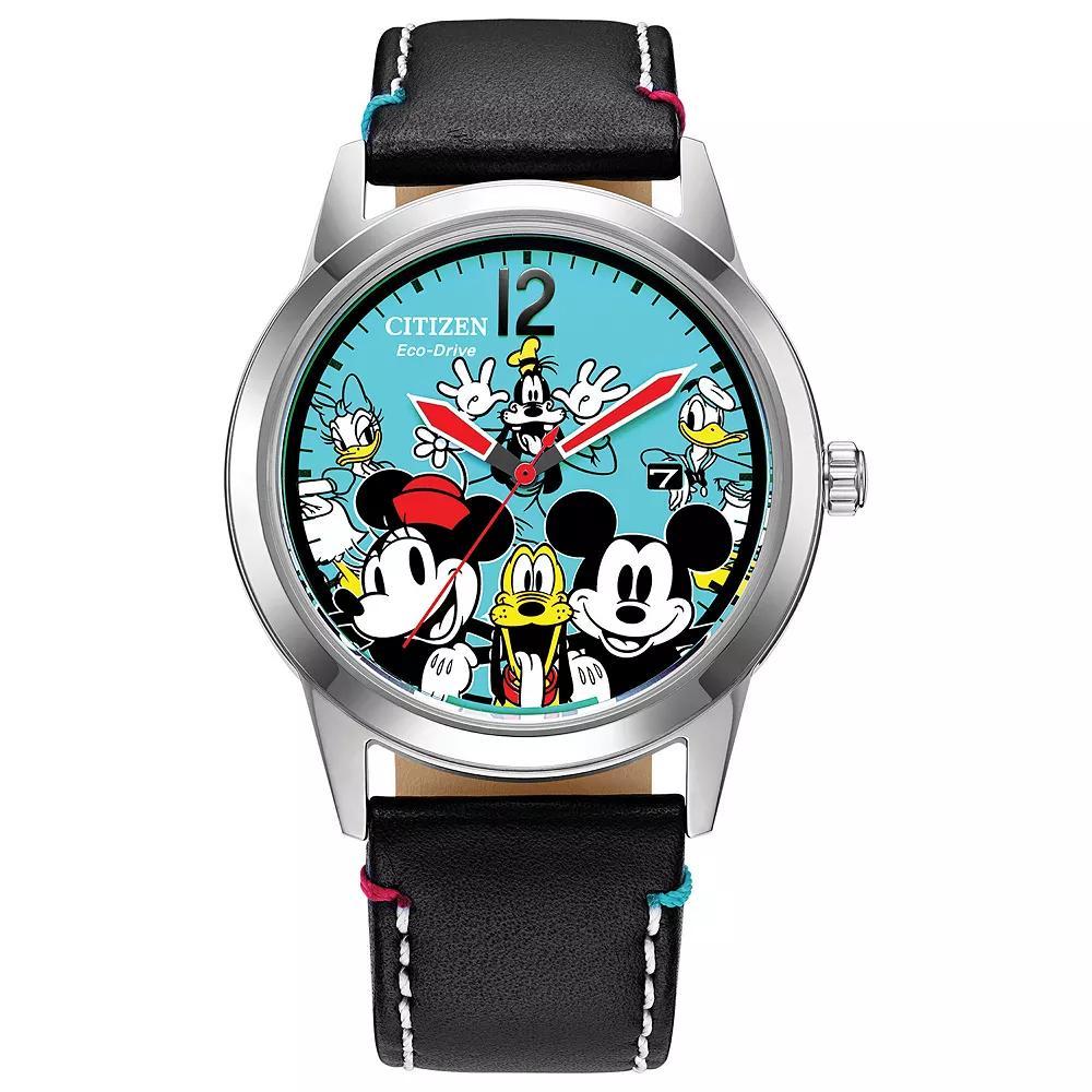 Disneys Mickey Mouse & Friends Unisex Eco-Drive Black Leather Watch by Citizen - AW1235-06W, Mens Product Image
