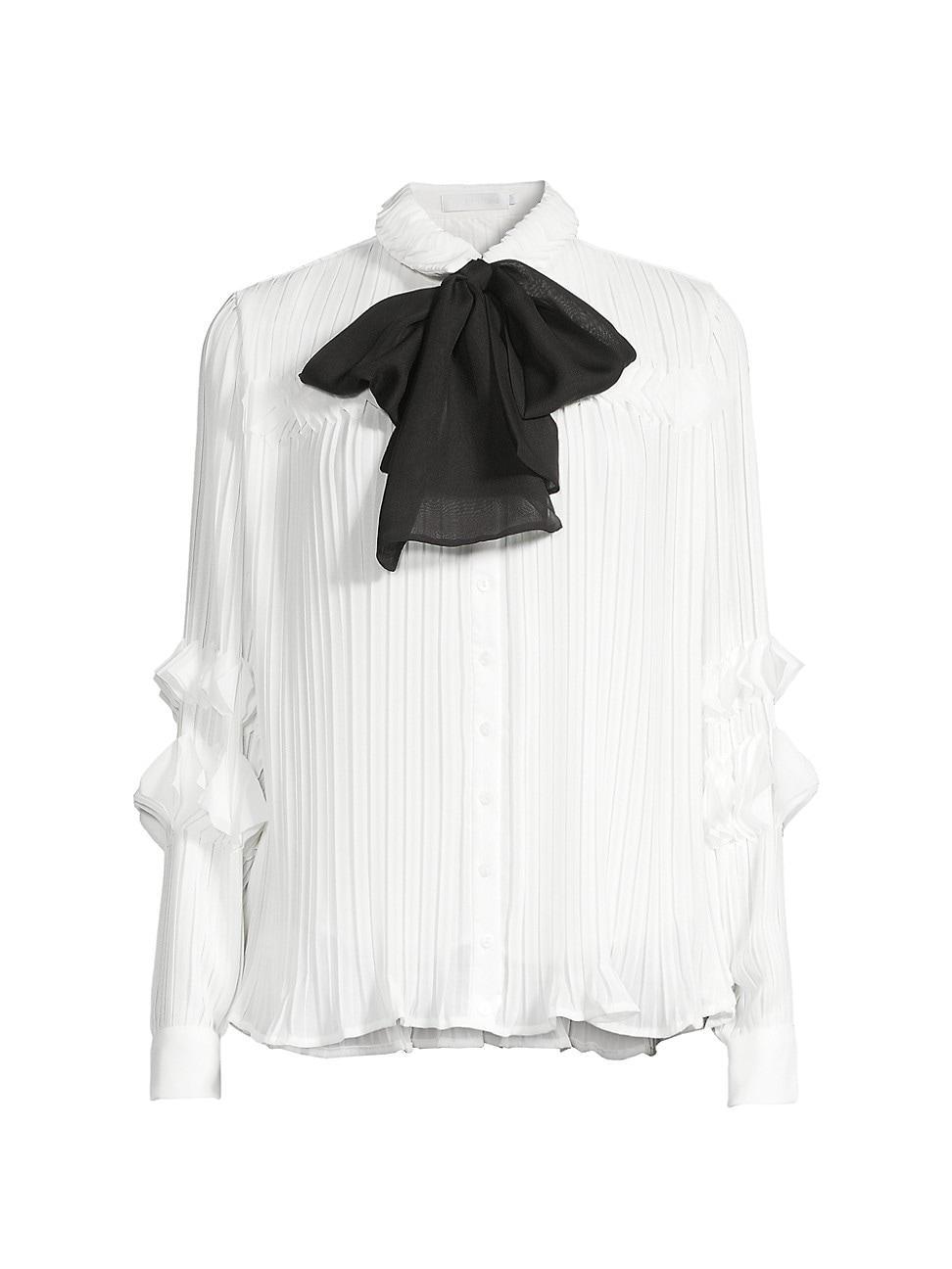 Samantha Pleated Chiffon Button-Down Top Product Image
