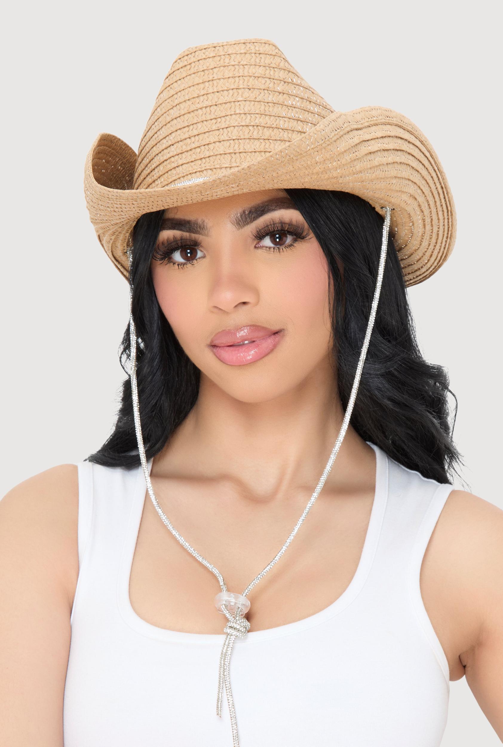 Rhinestone Toggle Drawstring Cowboy Hat Female Product Image