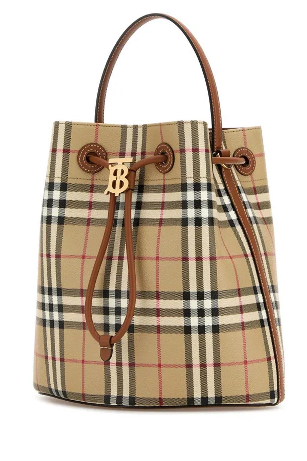 BURBERRY Printed Canvas Check Bucket Bag In Vntgchkbriarbrown Product Image