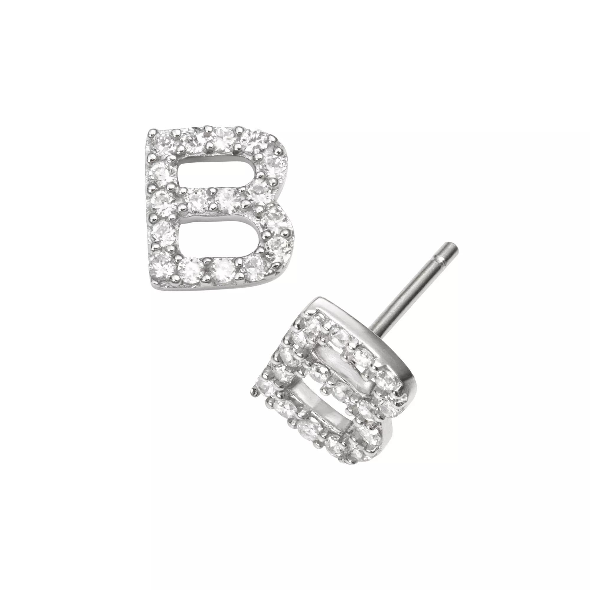 Sophie Miller Sterling Silver Cubic Zirconia Initial Stud Earrings, Womens Product Image