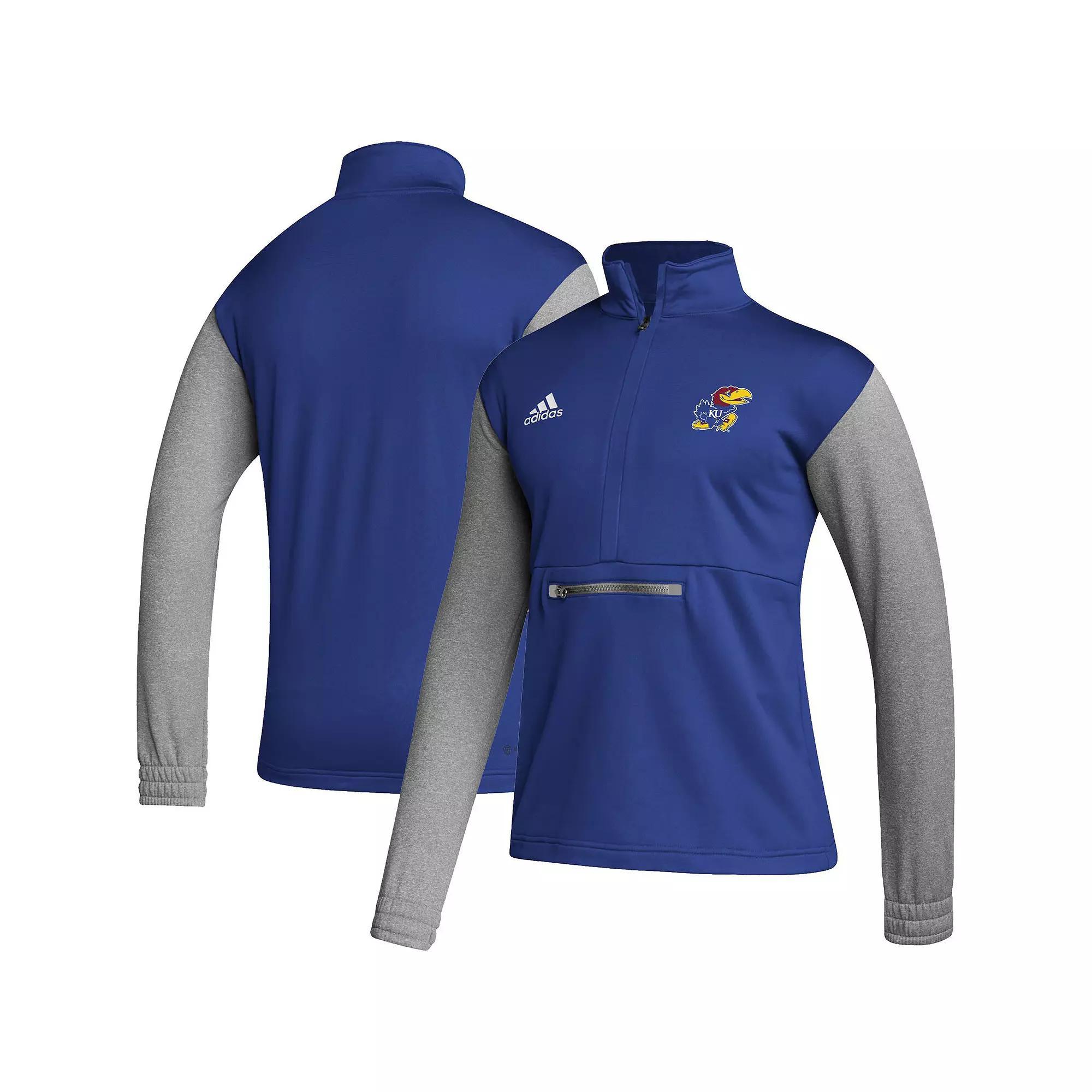Men's adidas Royal/Heathered Gray Kansas Jayhawks Team AEROREADY Half-Zip Top, Size: Medium, Blue Product Image