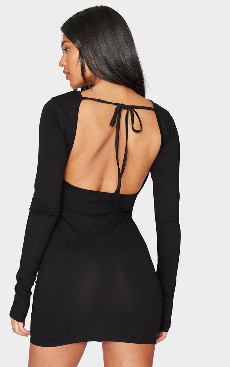 Tall Black Cotton Tie Scoop Back Mini Dress Product Image