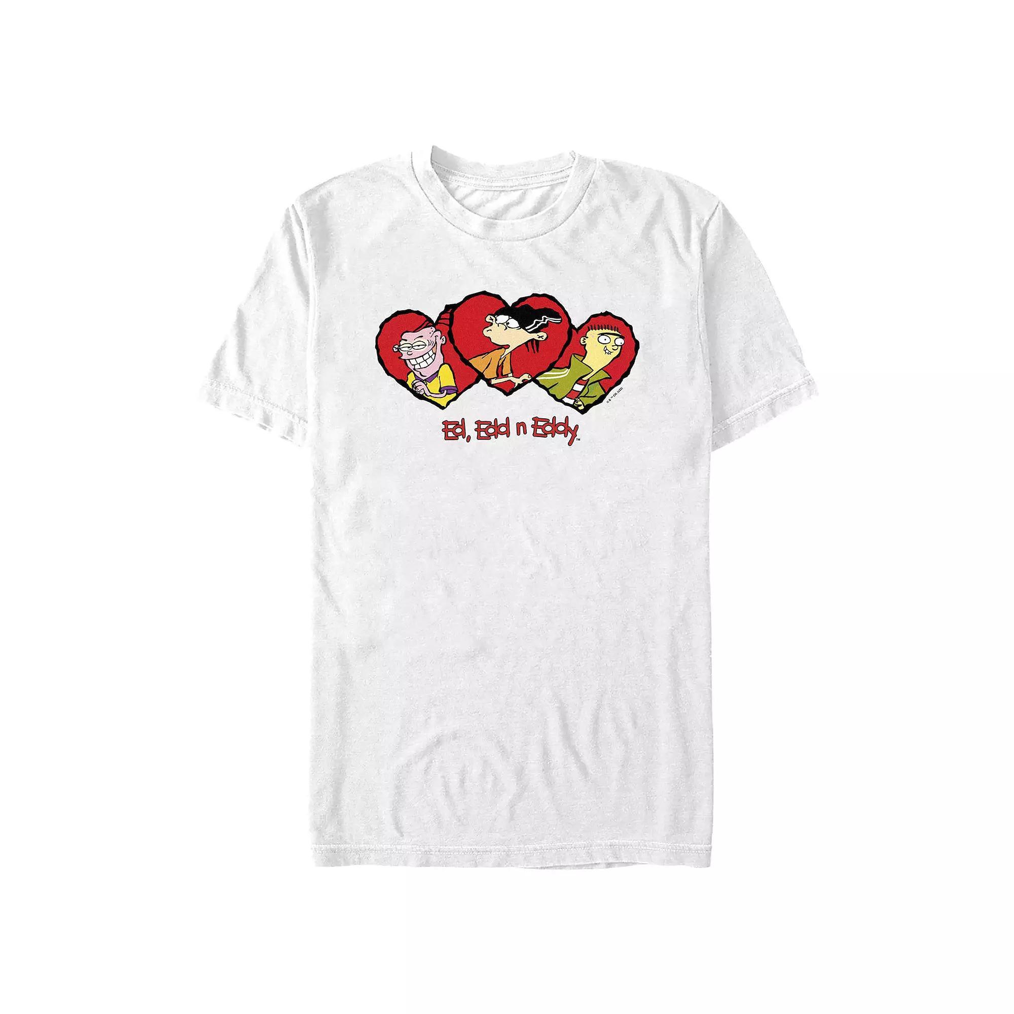 Men's Ed, Edd, & Eddy Heart Portraits Graphic Tee, Size: Medium, White Product Image