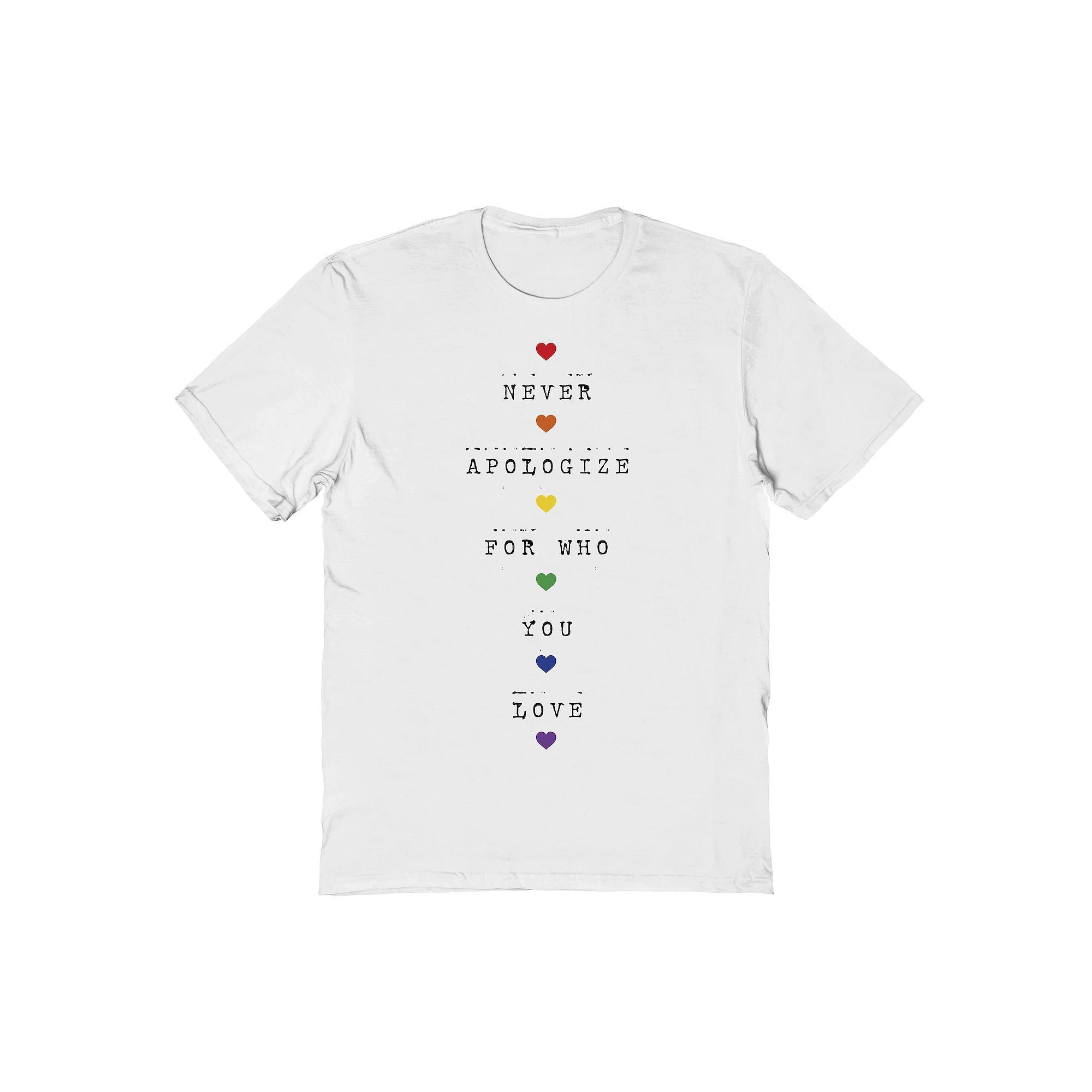 Men's COLAB89 by Threadless Never Apologize Pride Graphic Tee, Size: Large, White Product Image