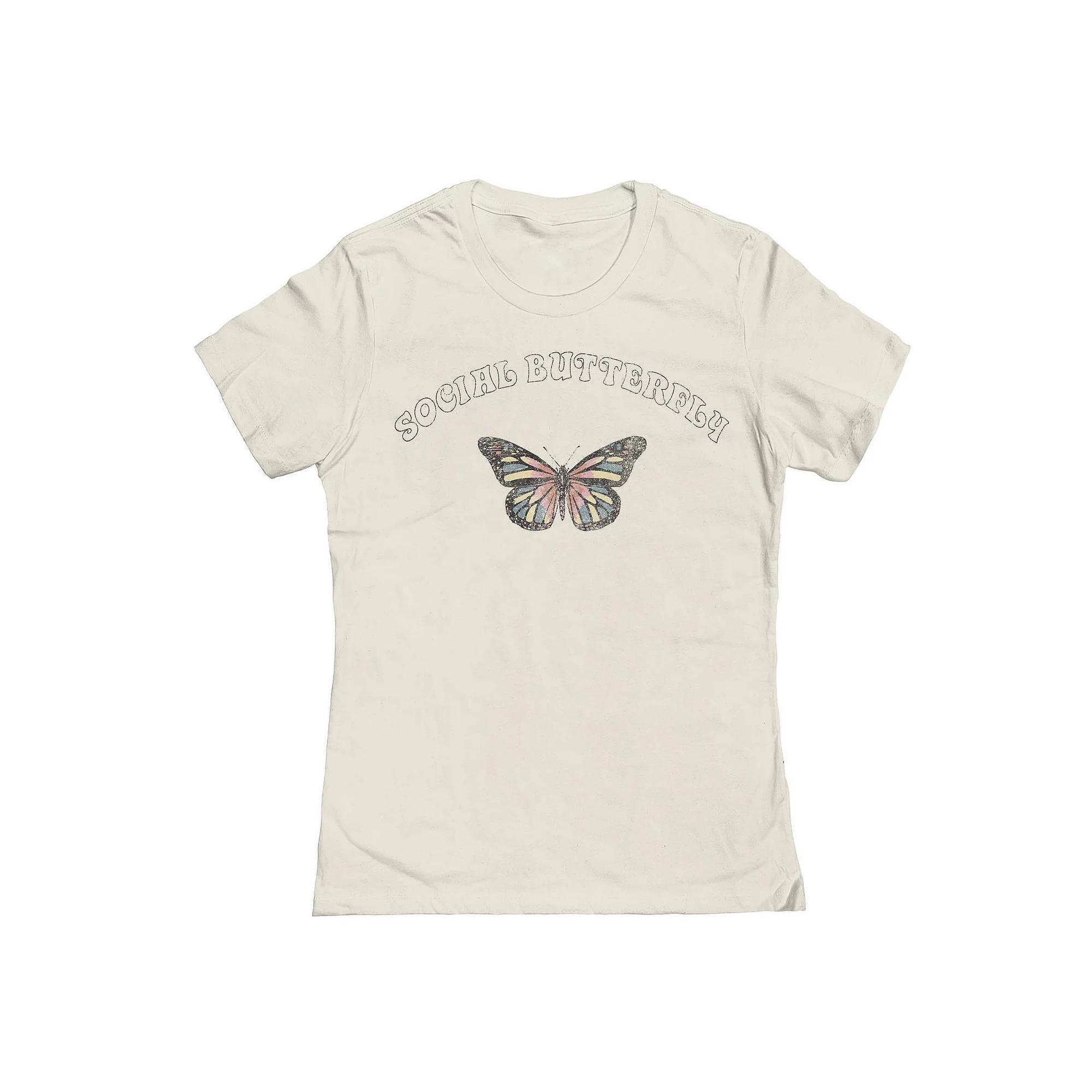 Junior's Grayson Threads by Tai Apparel Social Butterfly Graphic Tee, Women's, Size: Small, Natural Product Image
