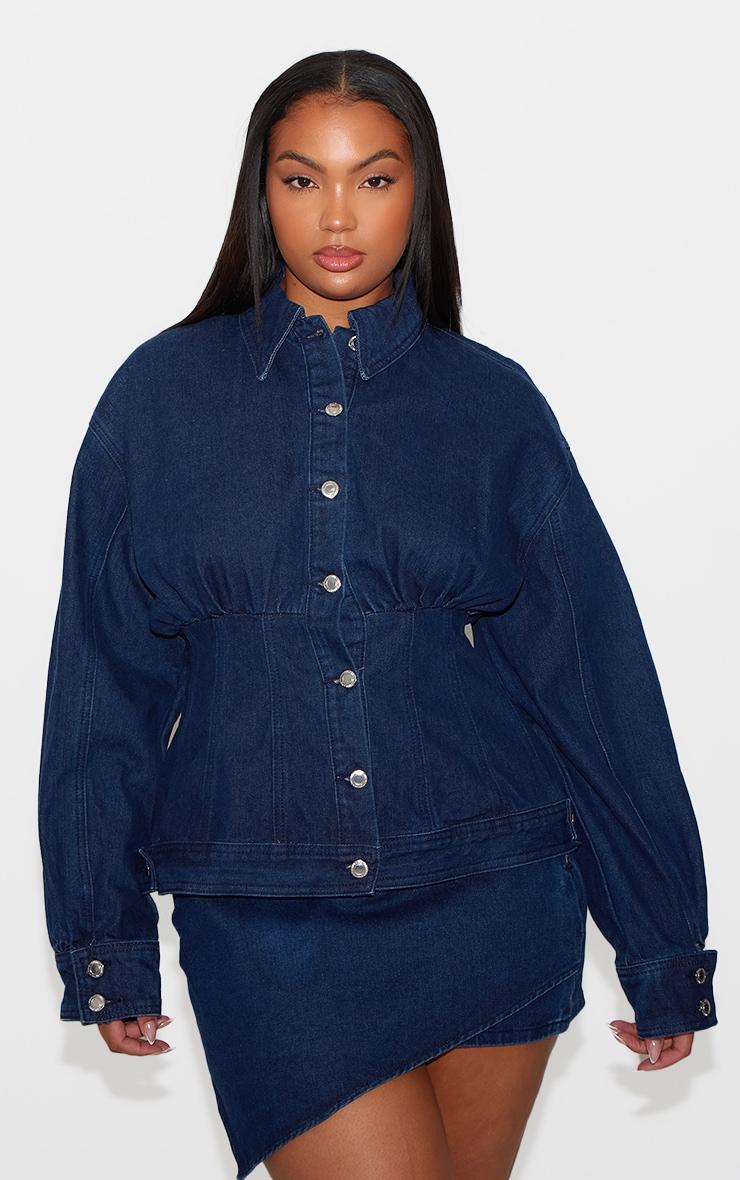 Plus Indigo Asymmetric Layered Panel Denim Mini Skirt Product Image